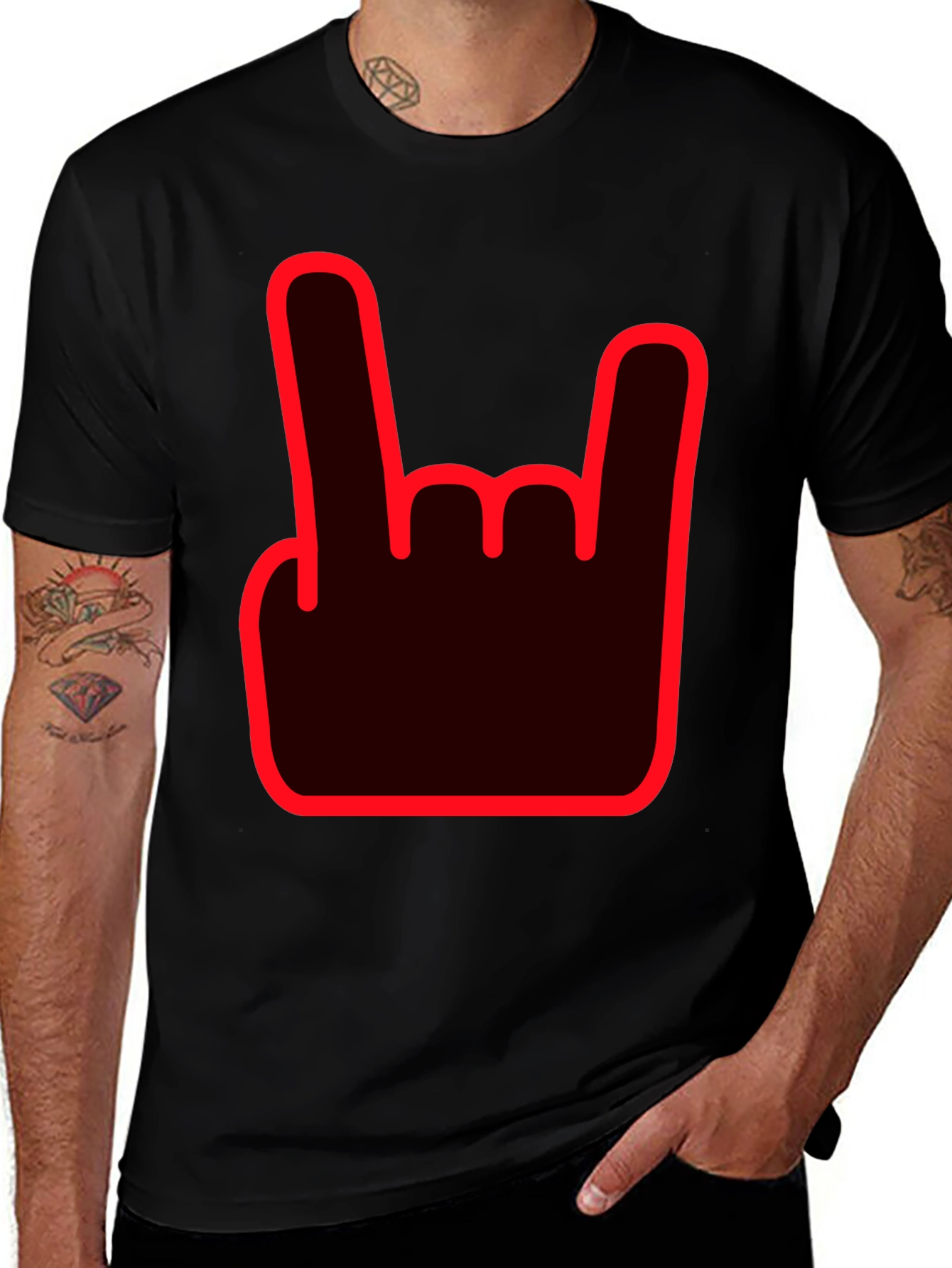 Rock On Hand Sign Black T-Shirt