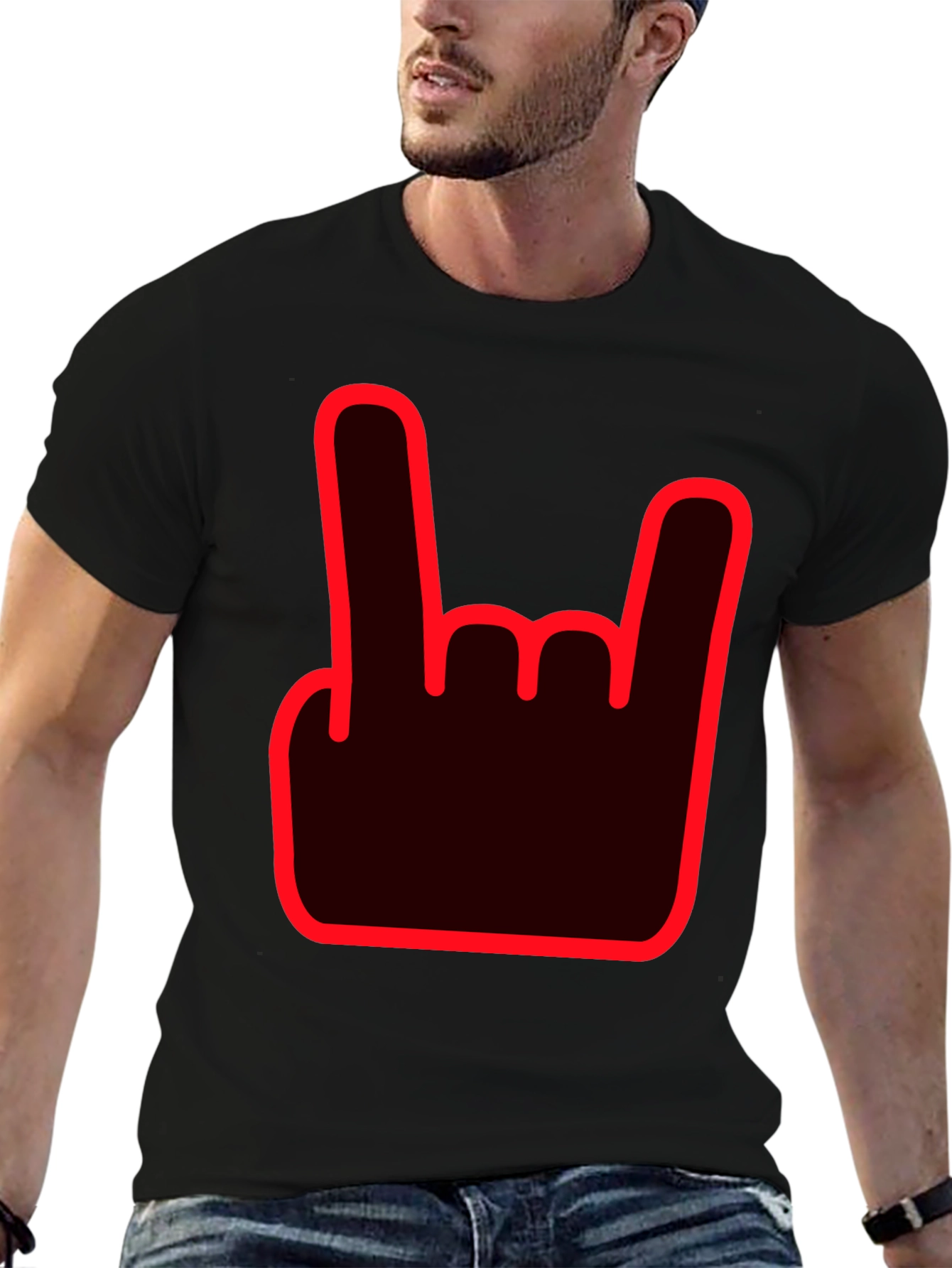 Rock On Hand Sign Black T-Shirt