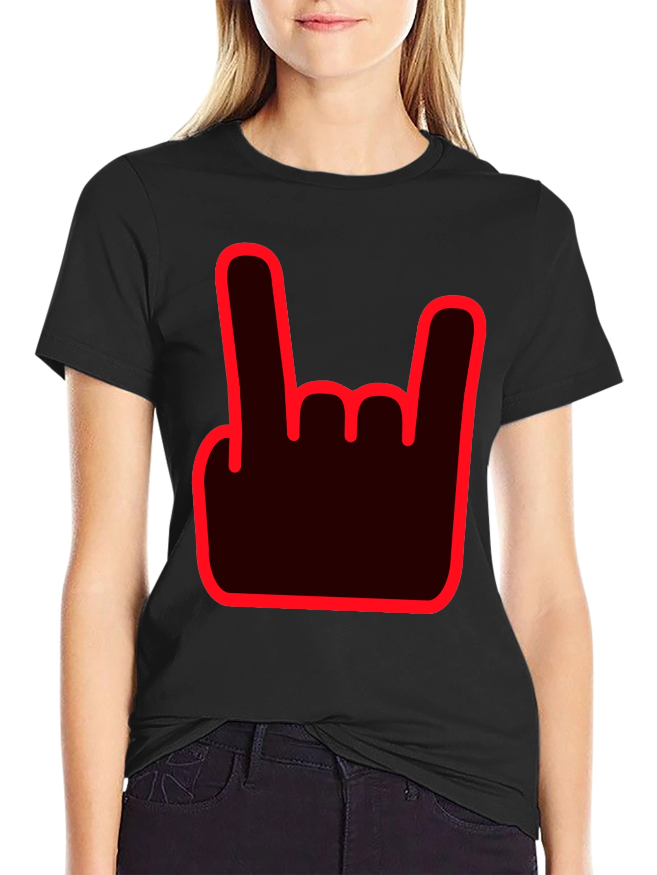 Rock On Hand Sign Black T-Shirt