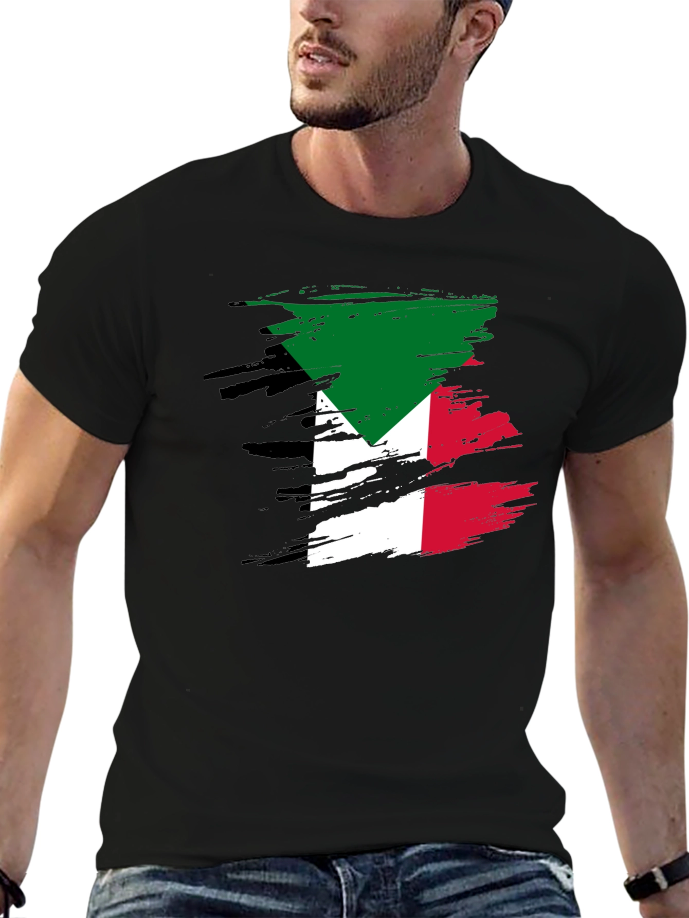 Kuwait Flag Brush Stroke Black T-Shirt