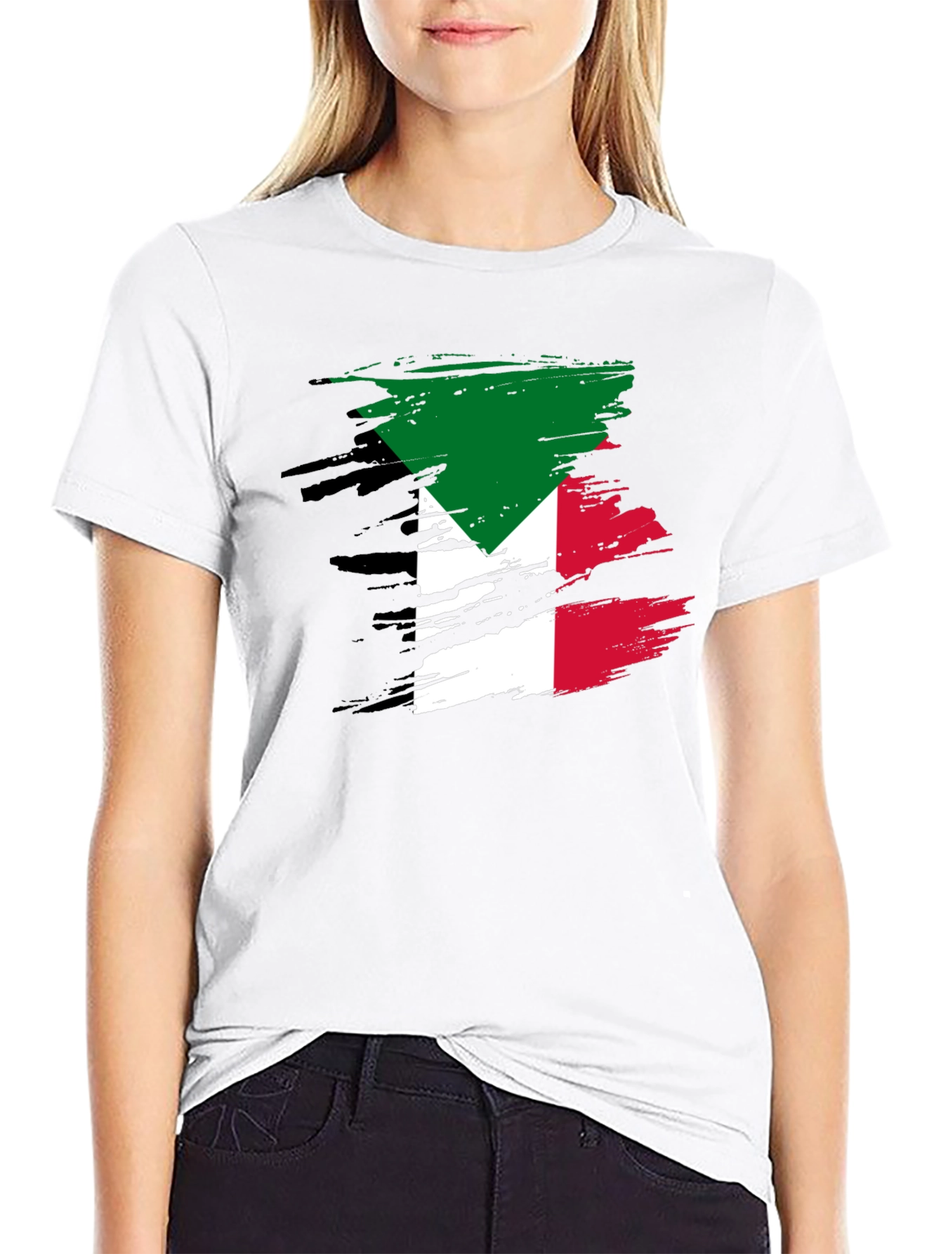 Kuwait Flag Brush Stroke Black T-Shirt