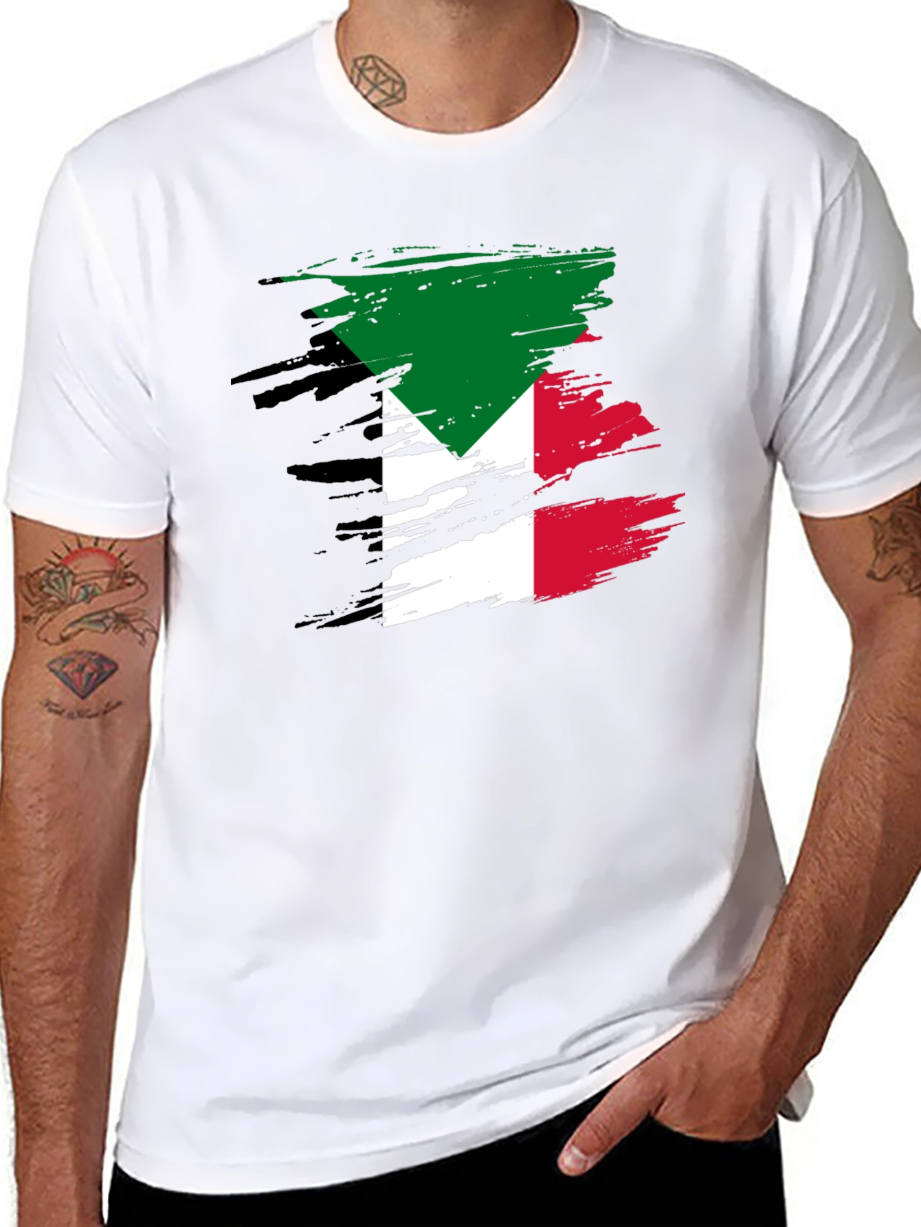 Kuwait Flag Brush Stroke Black T-Shirt