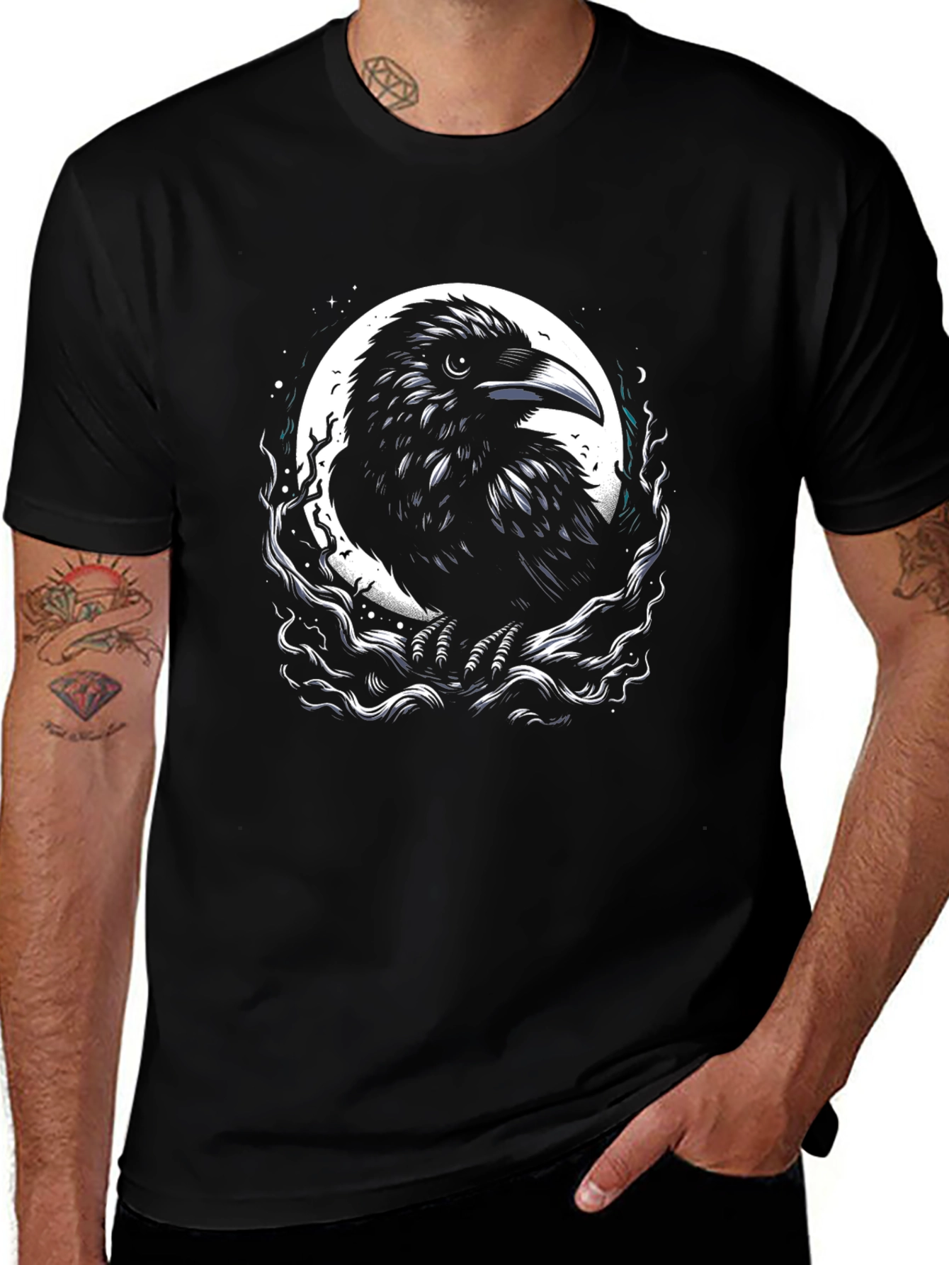 Raven Moon Graphic Tee - Black