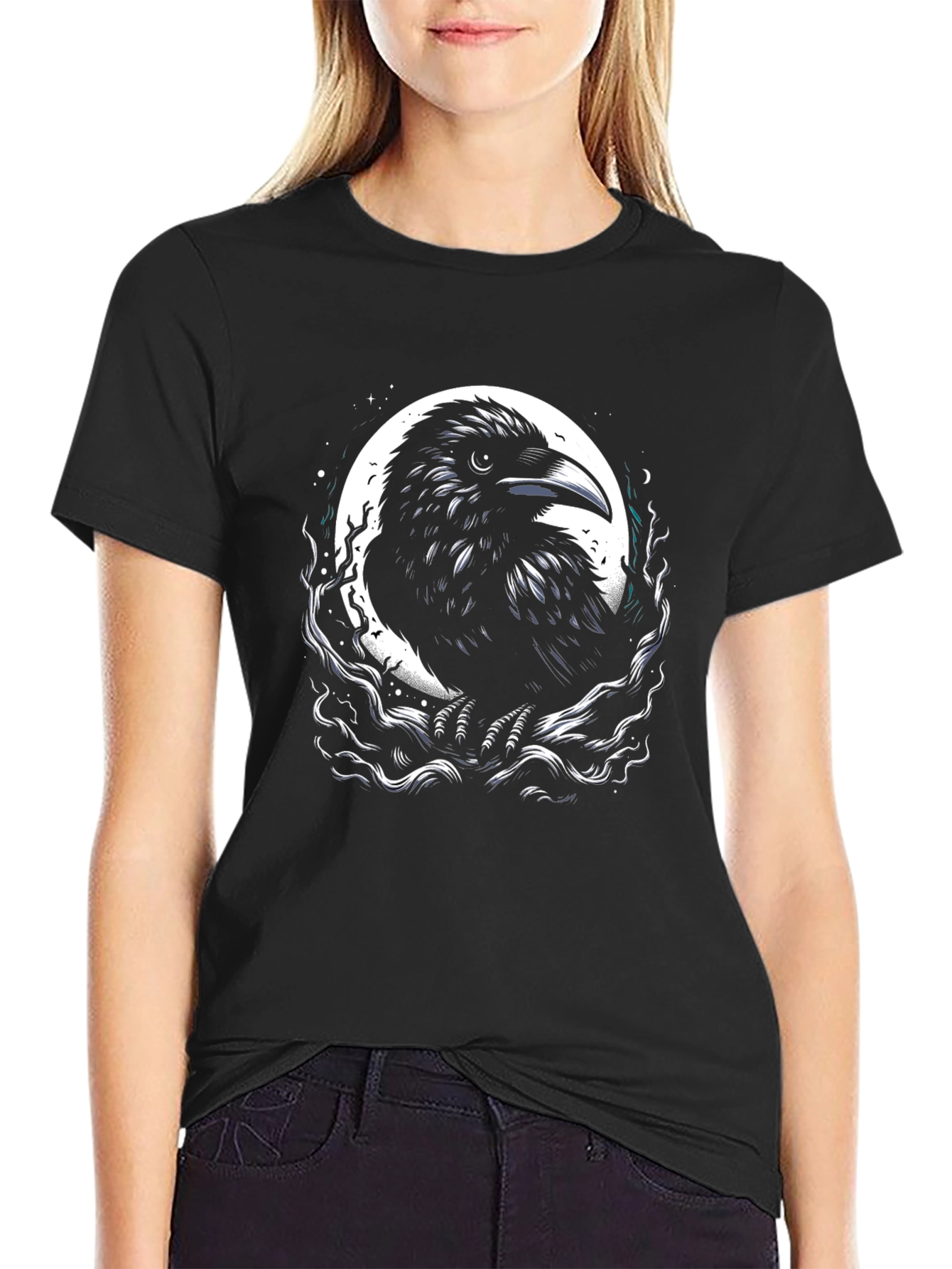 Raven Moon Graphic Tee - Black
