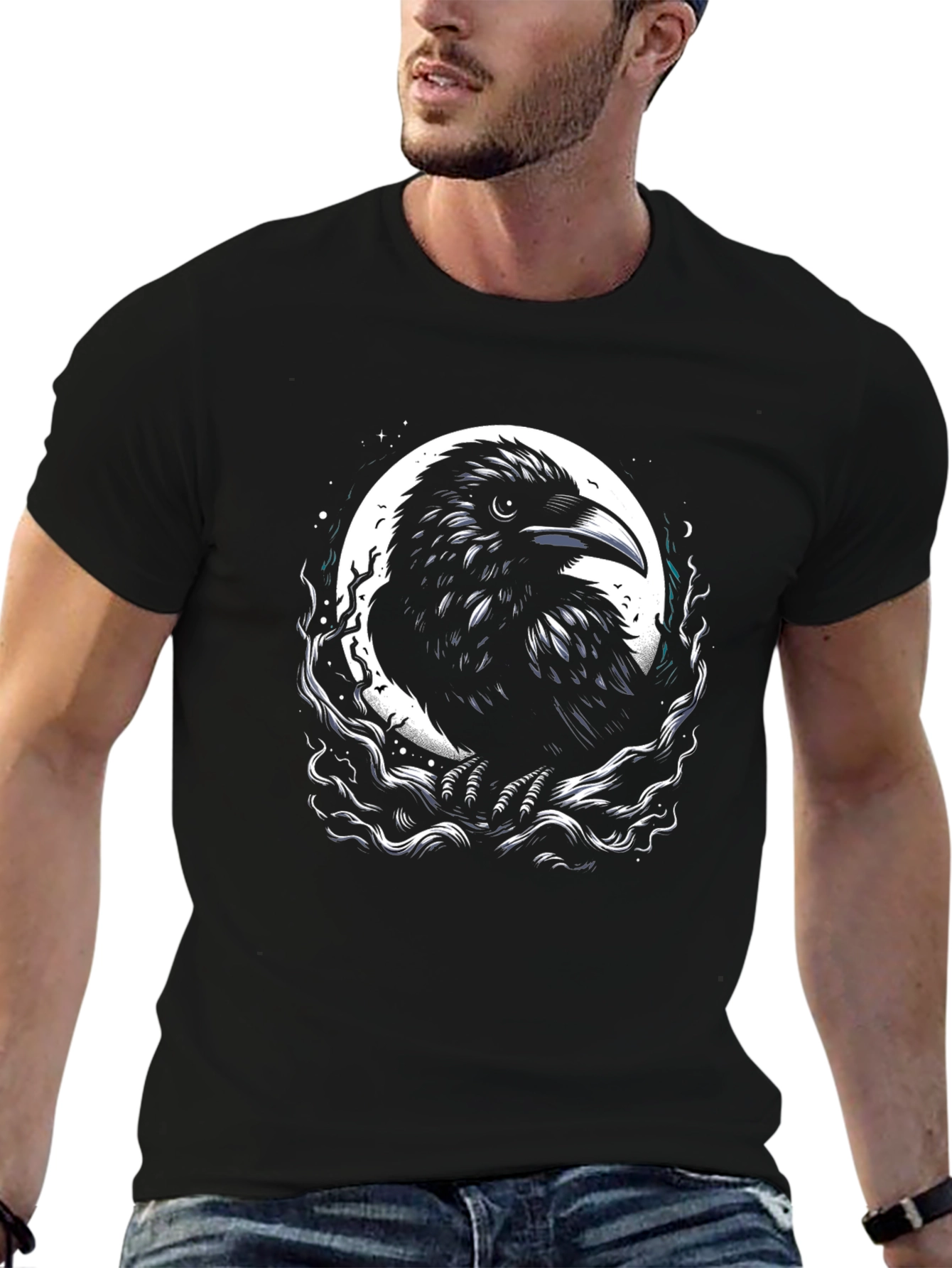 Raven Moon Graphic Tee - Black