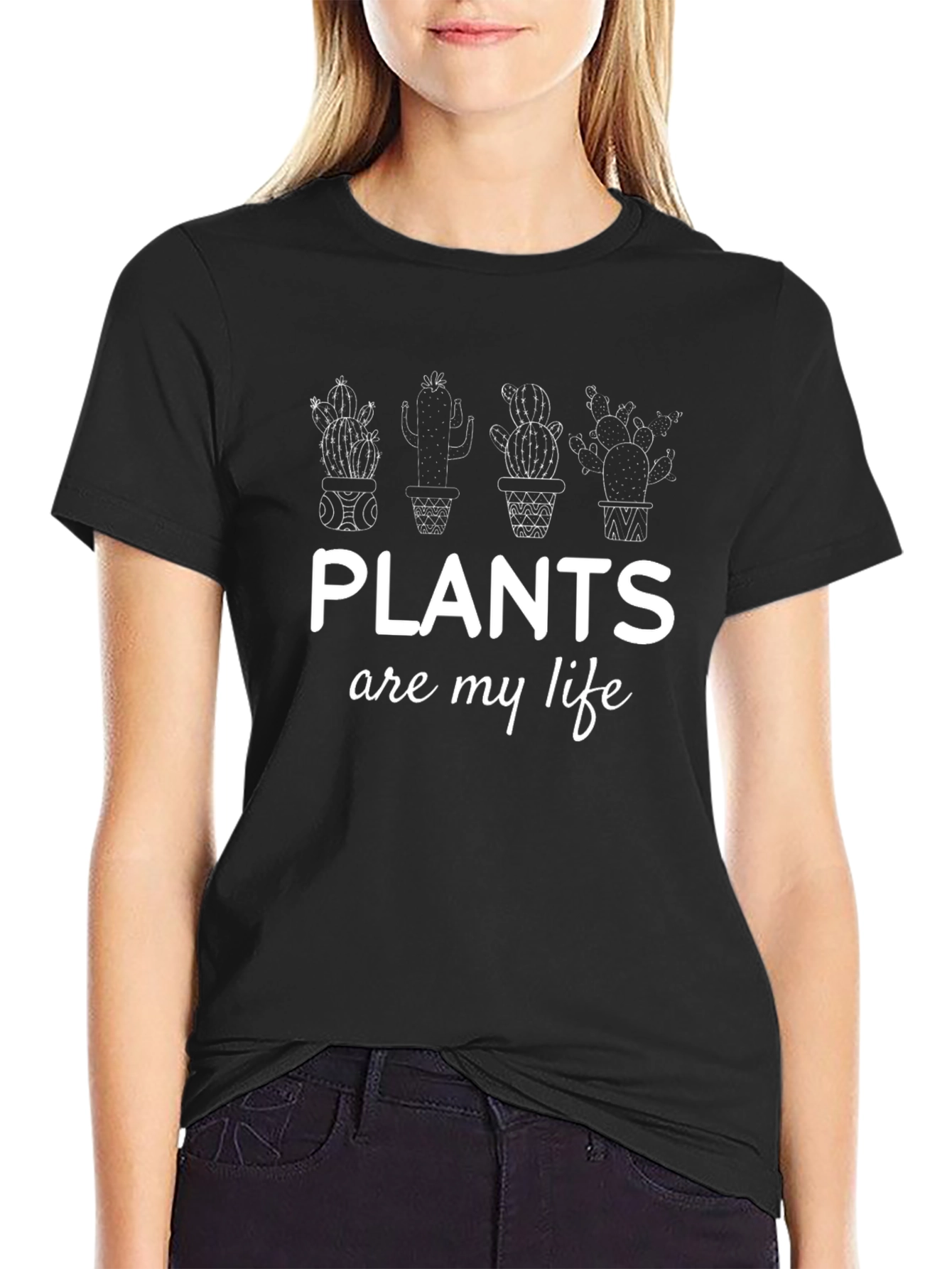 Plants Are My Life Graphic Tee - Cactus Design