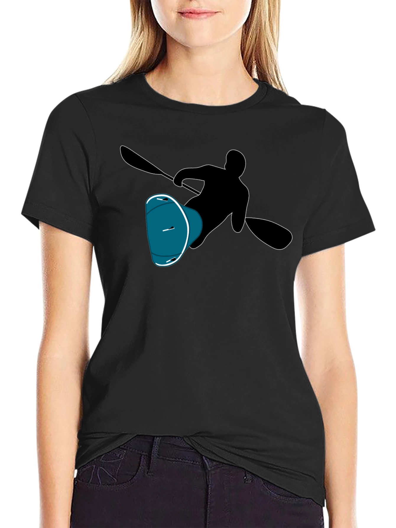 Kayaker Silhouette Tee - Black Cotton T-Shirt