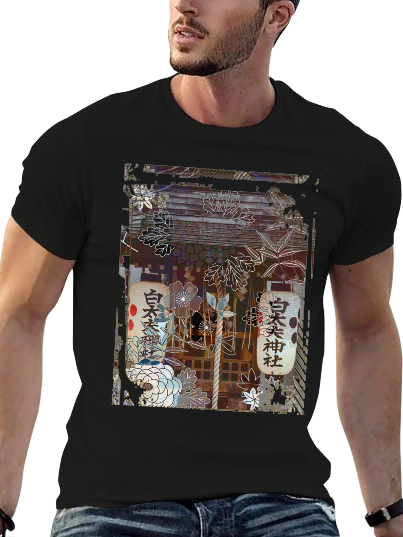 Japanese Shrine Graphic Tee - Unisex Black T-Shirt