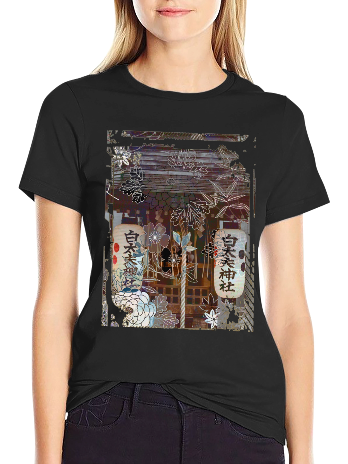 Japanese Shrine Graphic Tee - Unisex Black T-Shirt