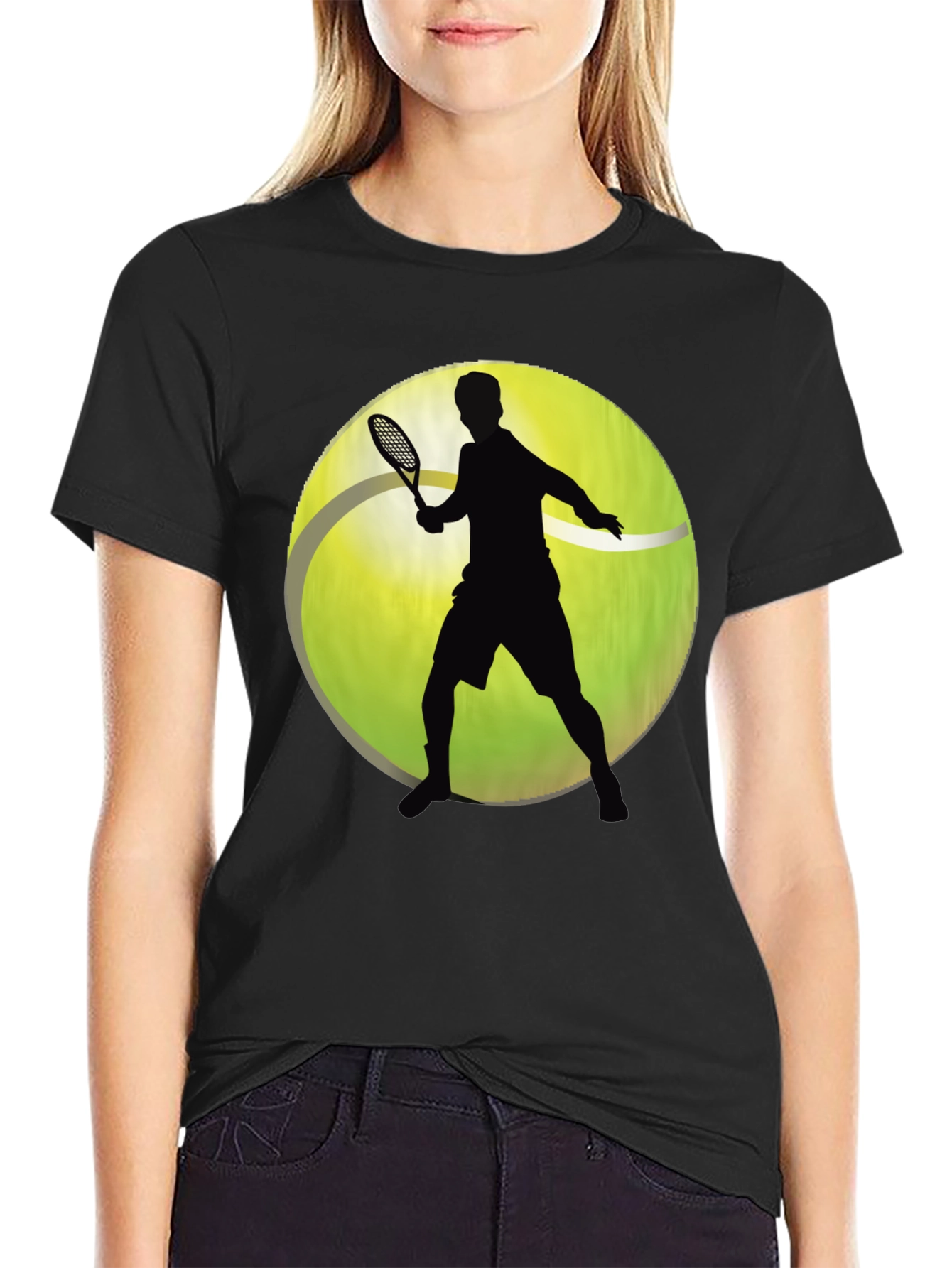 Tennis Player Graphic T-Shirt - Sporty Black Tee