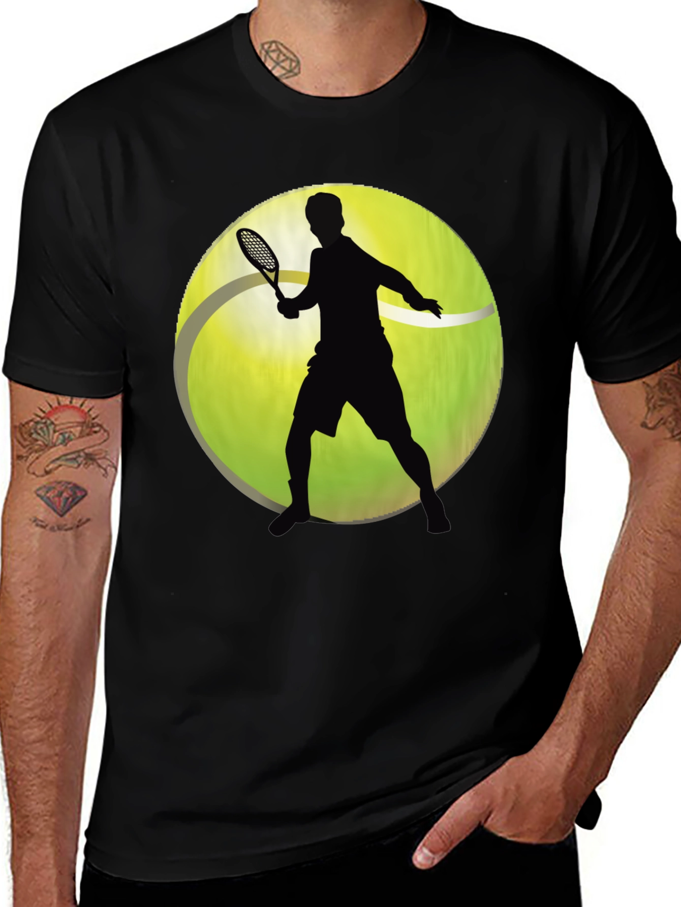 Tennis Player Graphic T-Shirt - Sporty Black Tee