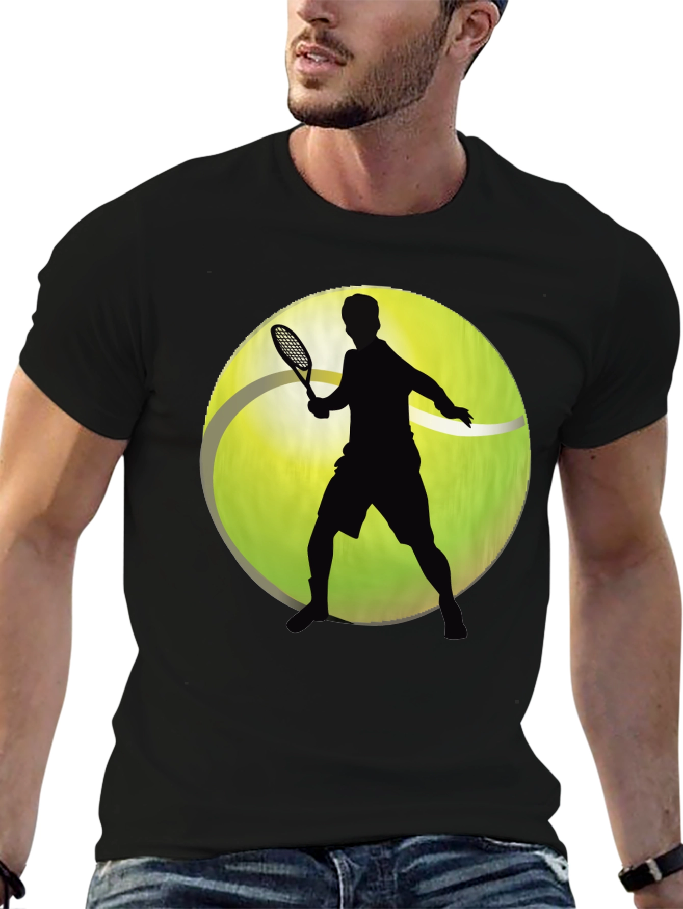 Tennis Player Graphic T-Shirt - Sporty Black Tee