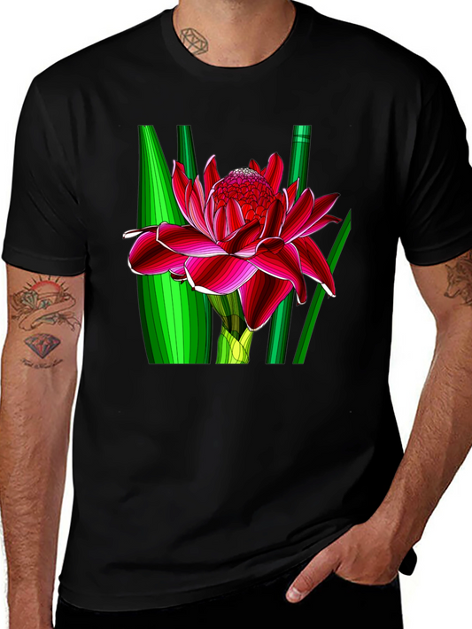 Floral Graphic Tee - Torch Ginger Blossom Design