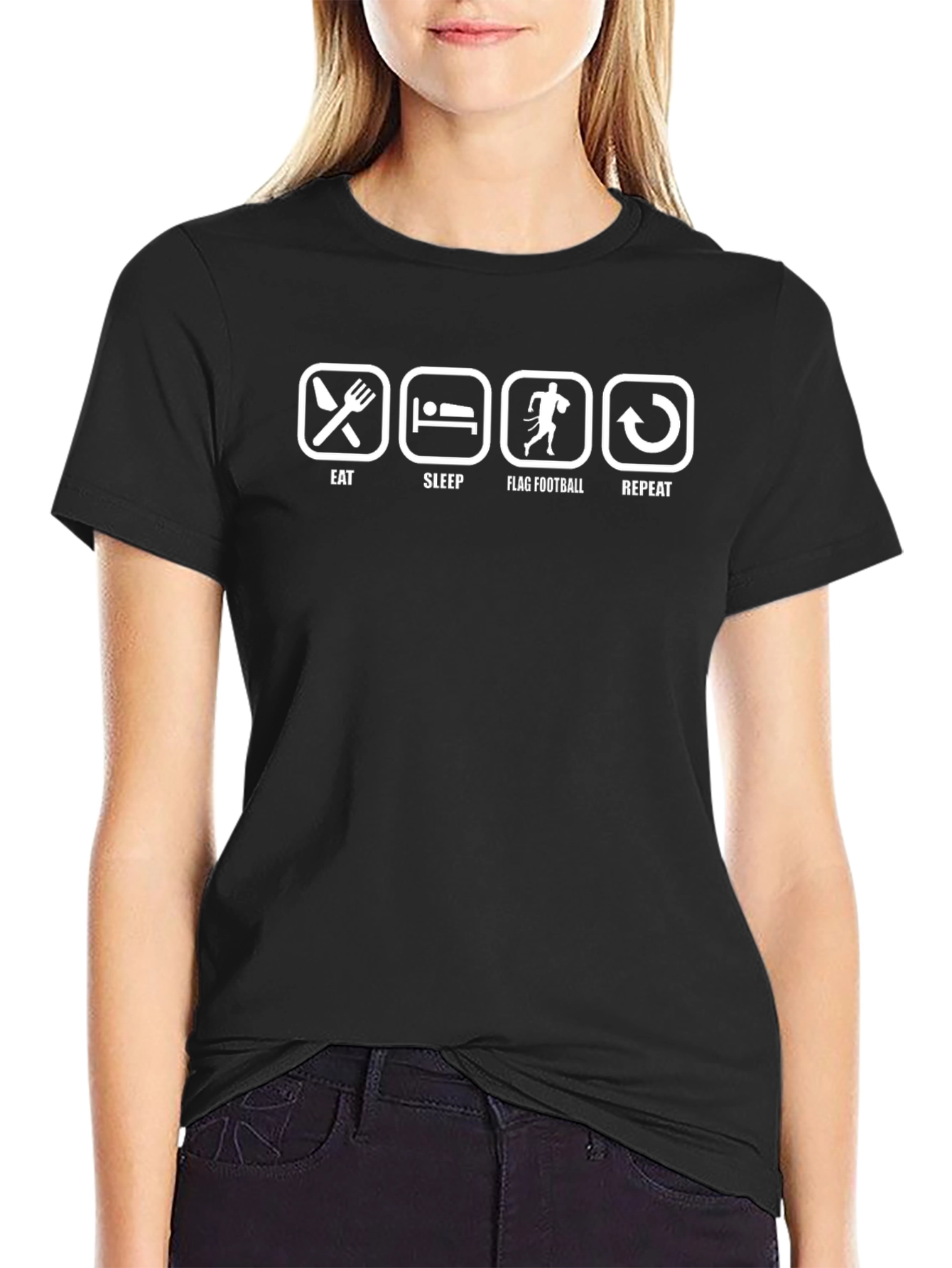Eat Sleep Flag Football Repeat Black T-Shirt
