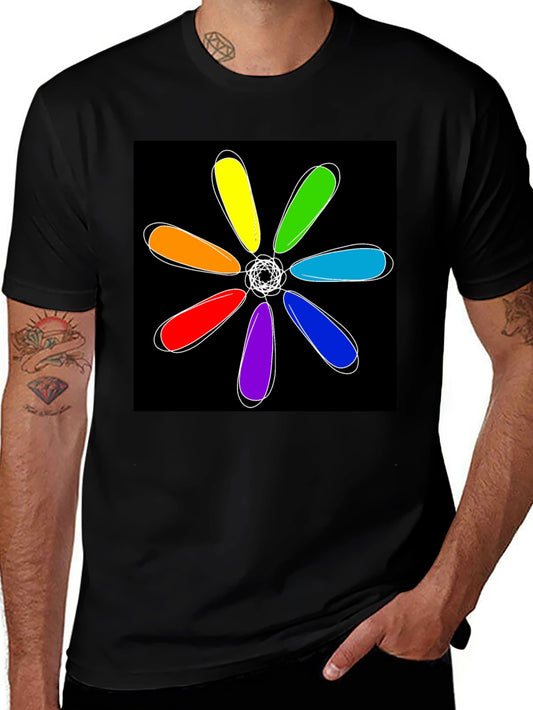 Rainbow Flower Graphic Black T-Shirt
