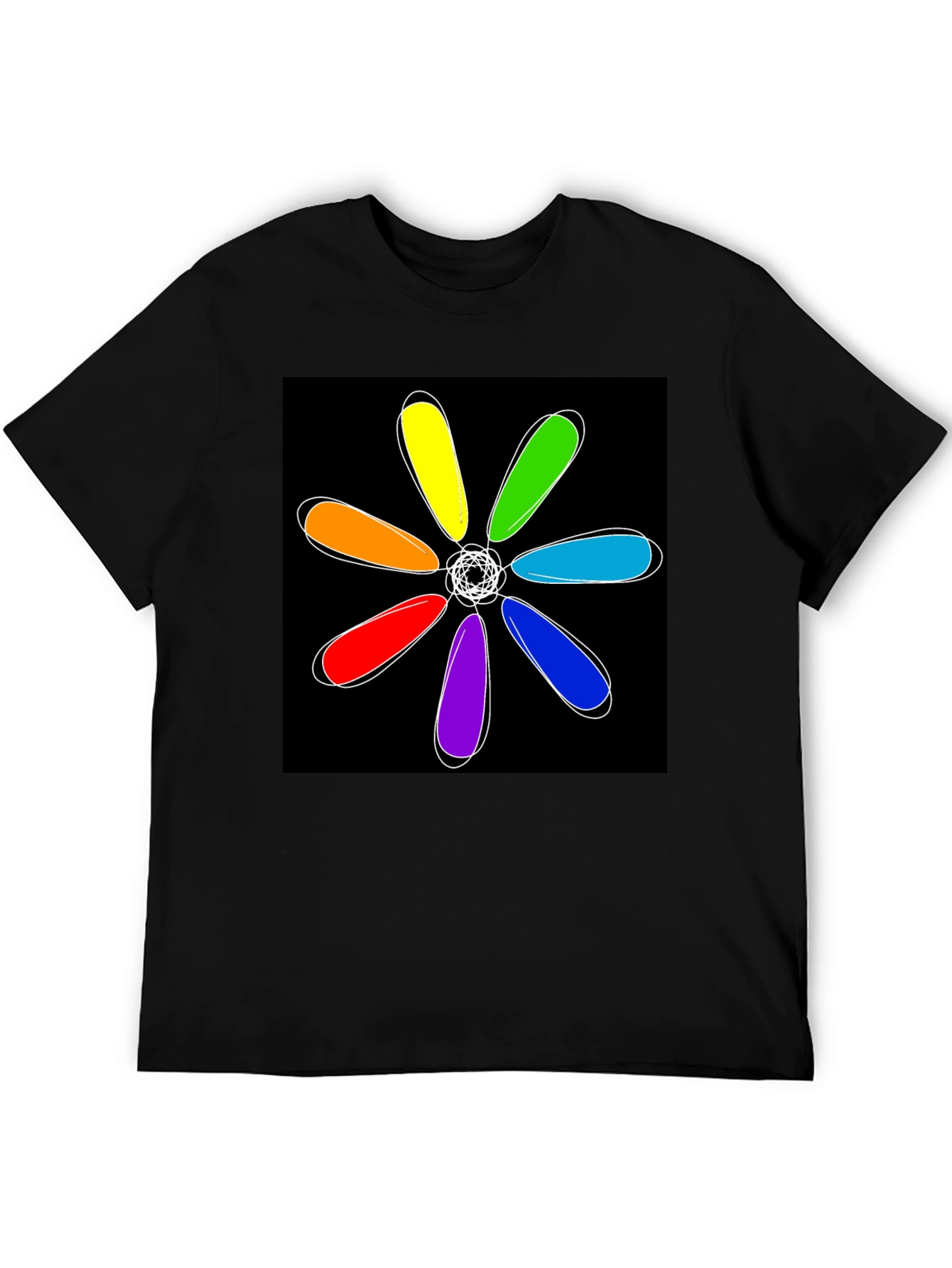 Rainbow Flower Graphic Black T-Shirt