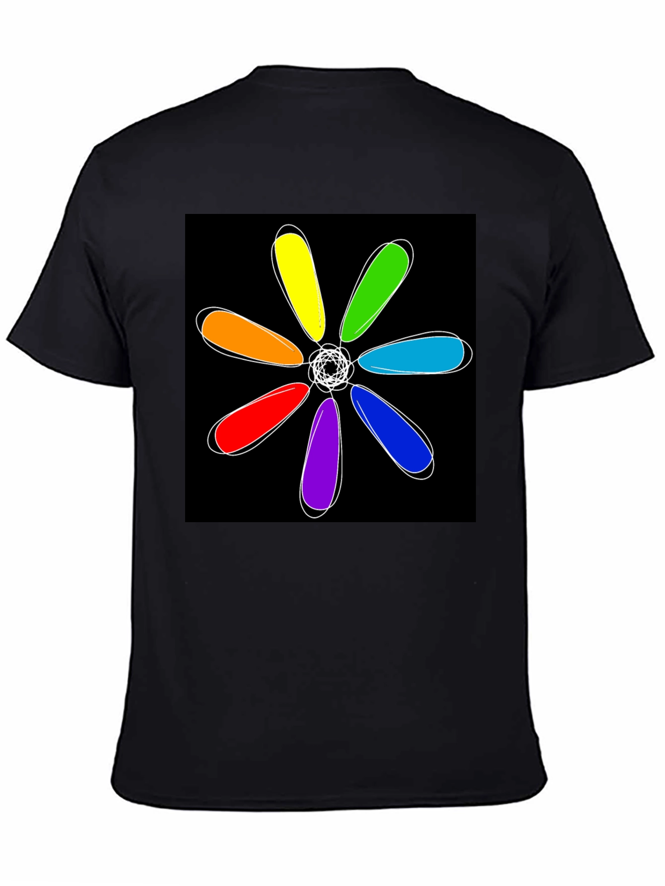 Rainbow Flower Graphic Black T-Shirt