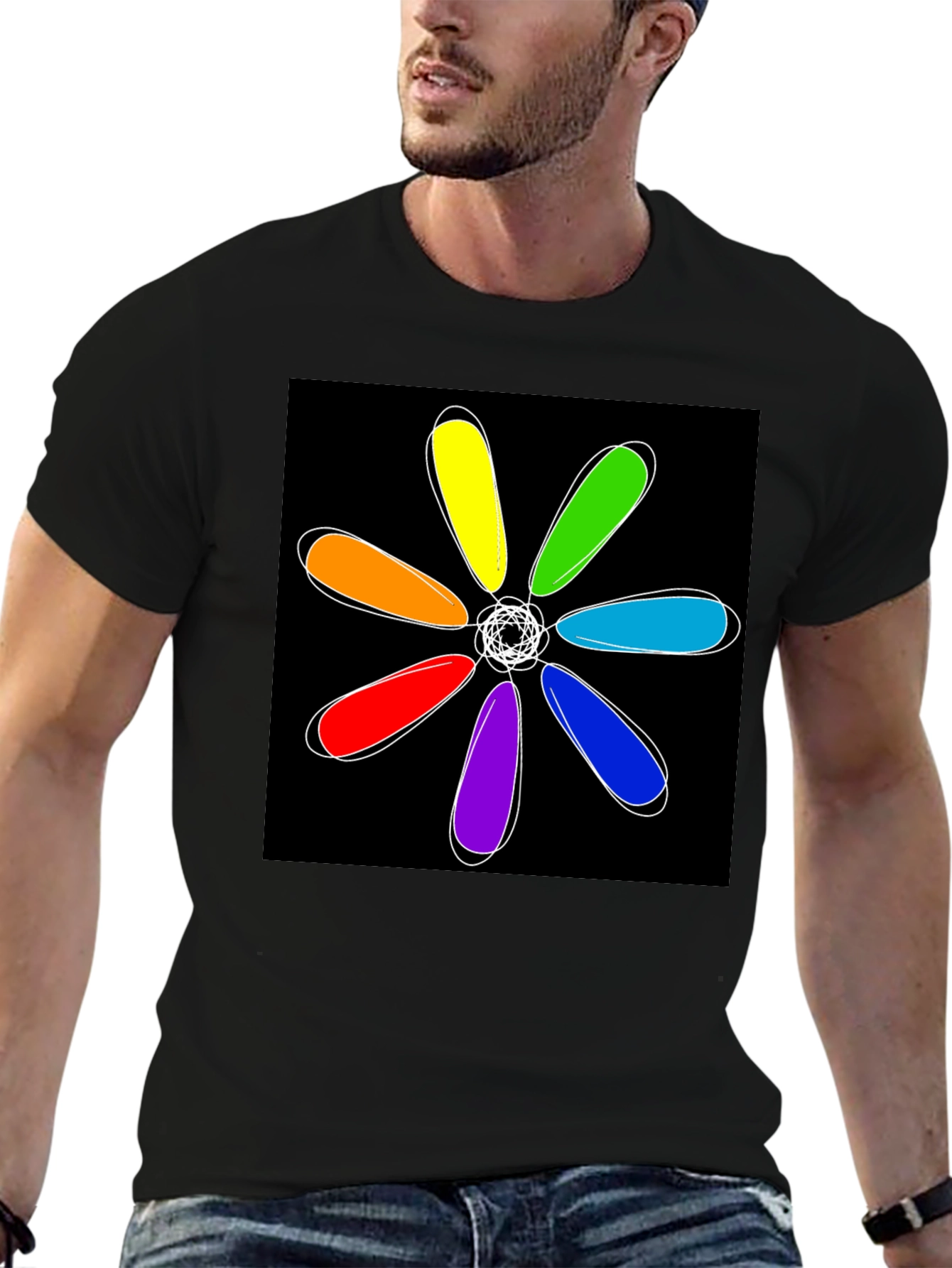 Rainbow Flower Graphic Black T-Shirt