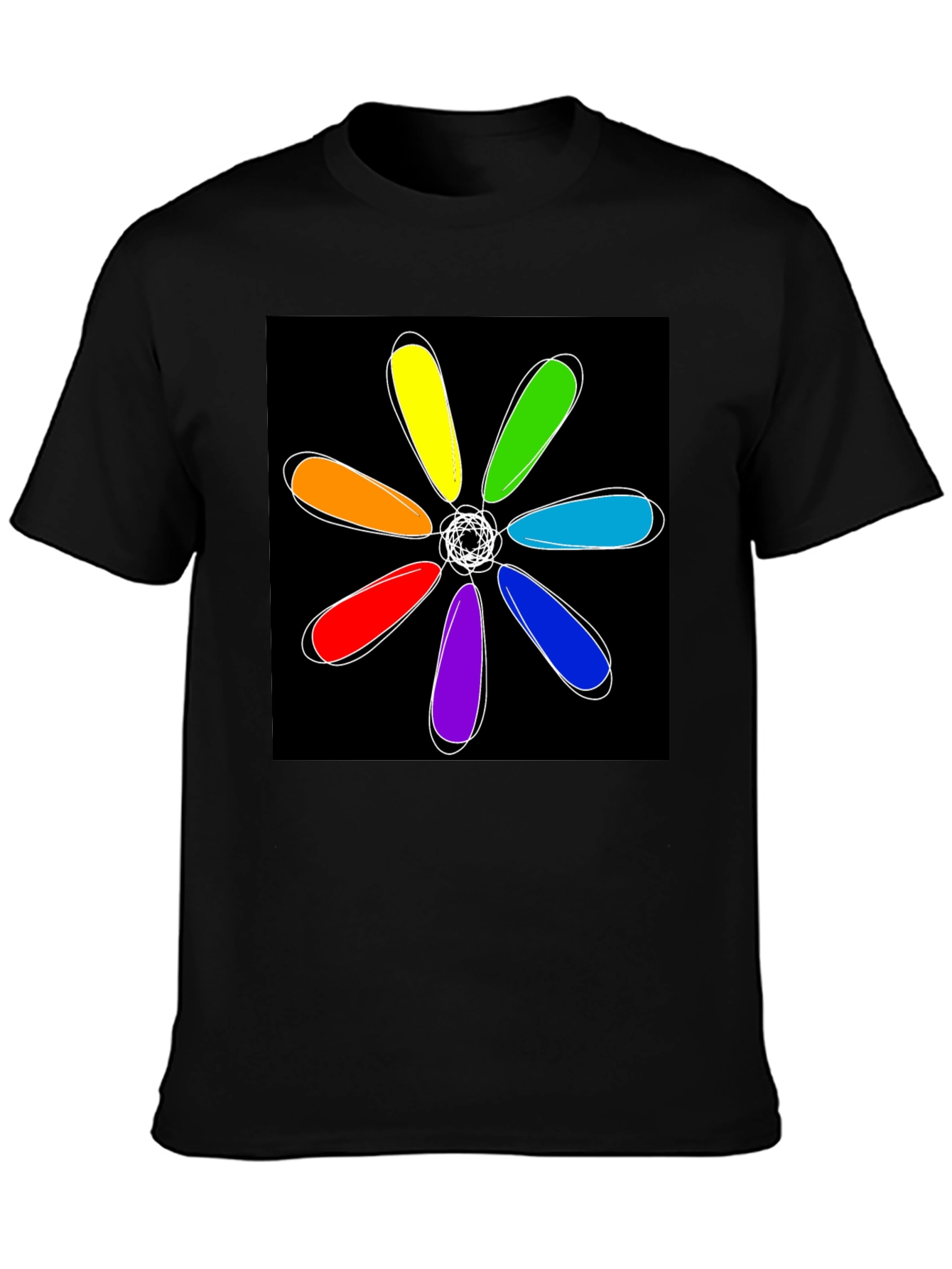 Rainbow Flower Graphic Black T-Shirt