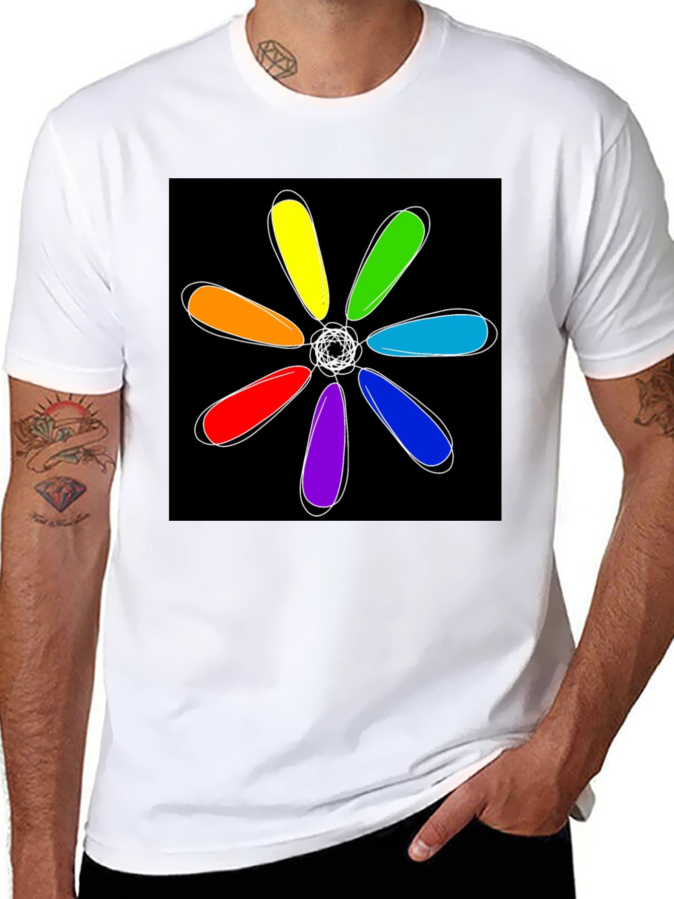 Rainbow Flower Graphic Black T-Shirt