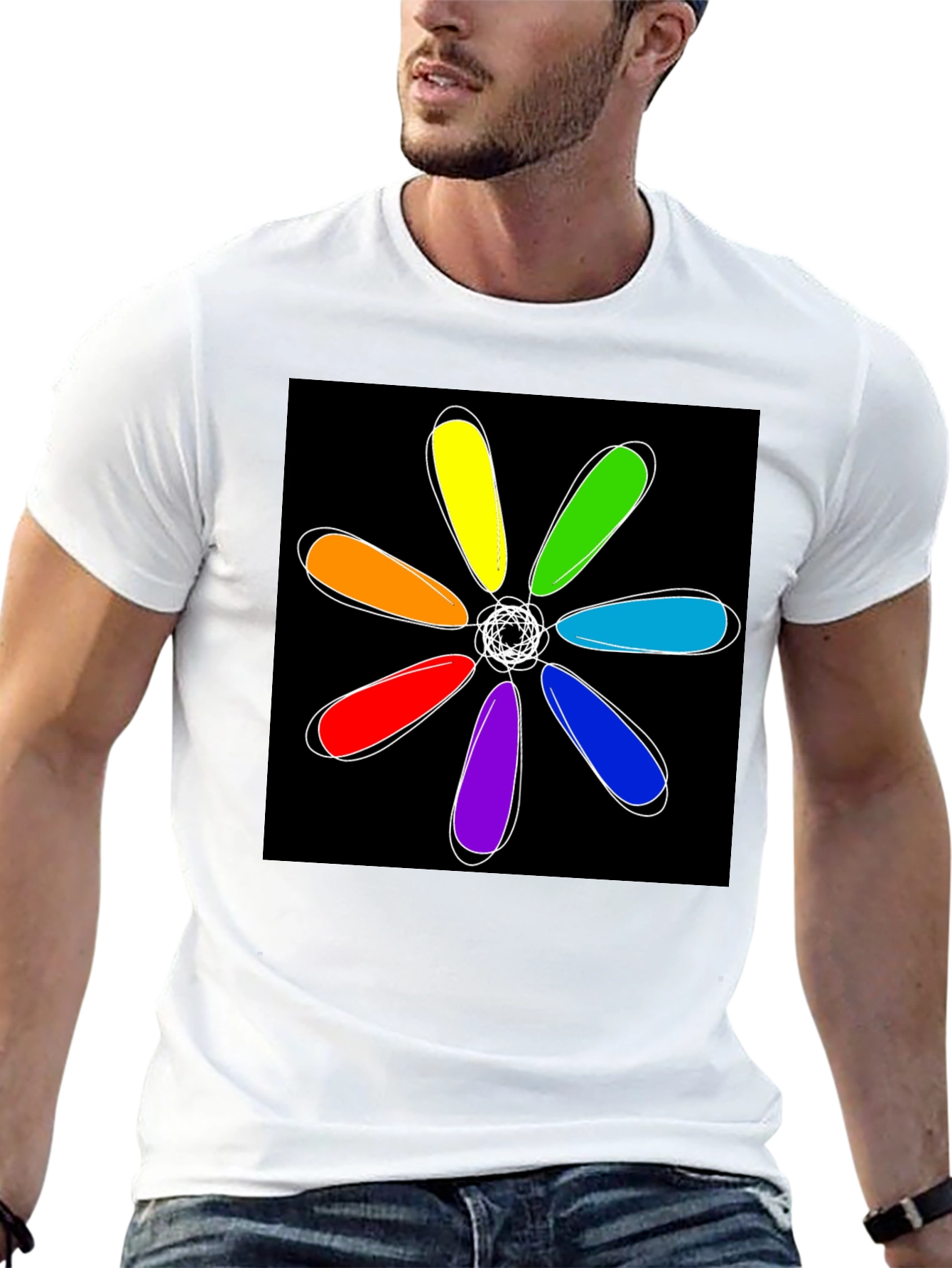 Rainbow Flower Graphic Black T-Shirt
