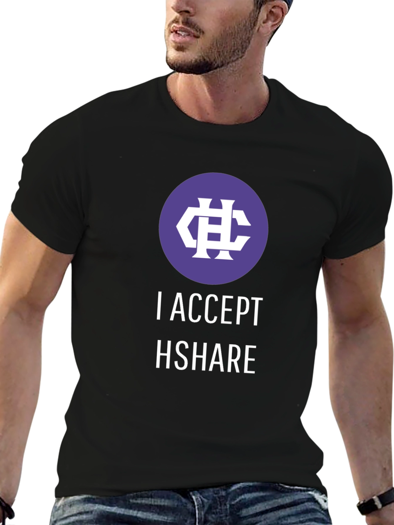 I Accept HShare Black T-Shirt - Crypto Currency