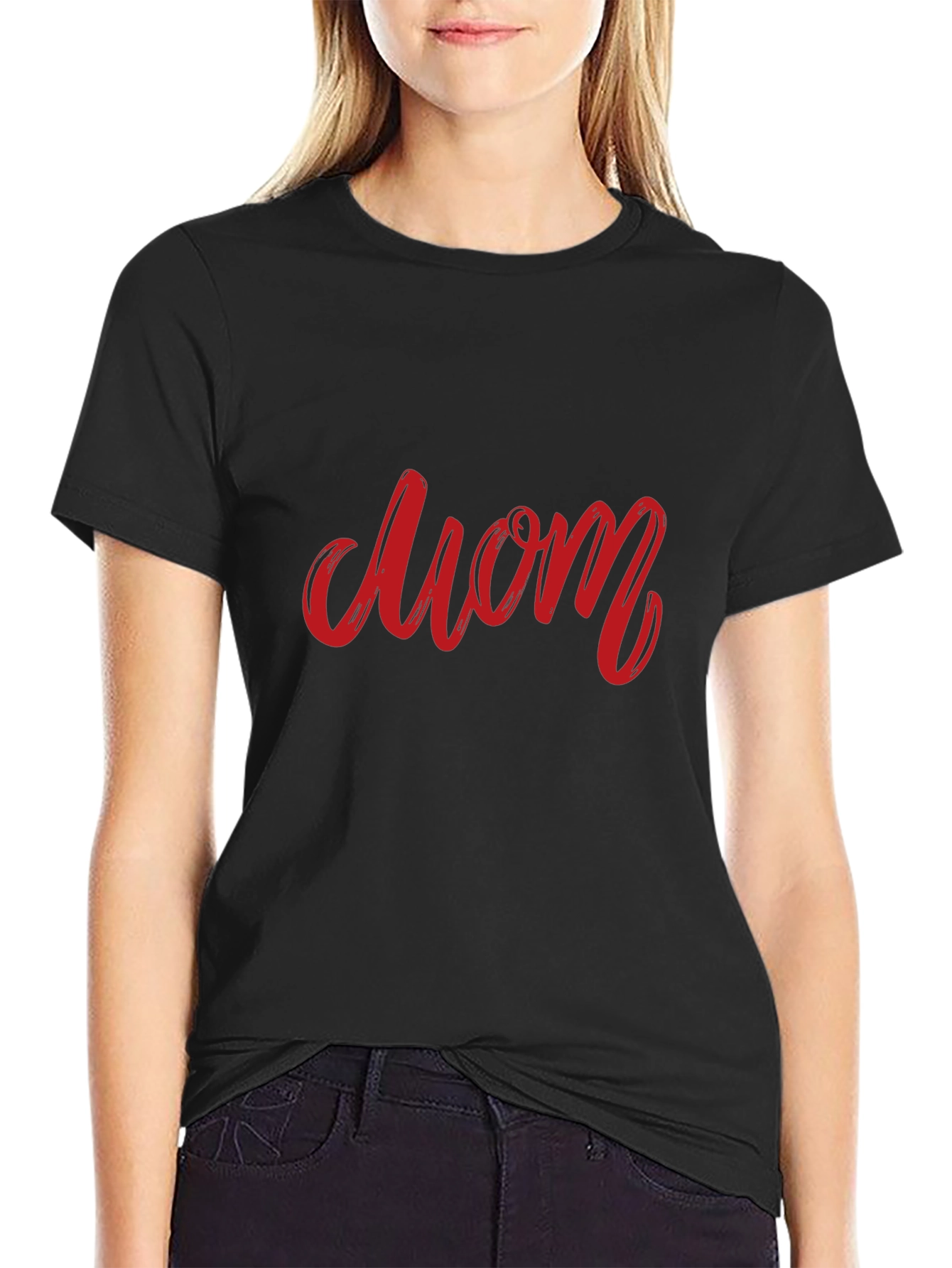Red Mom Graphic Black T-Shirt
