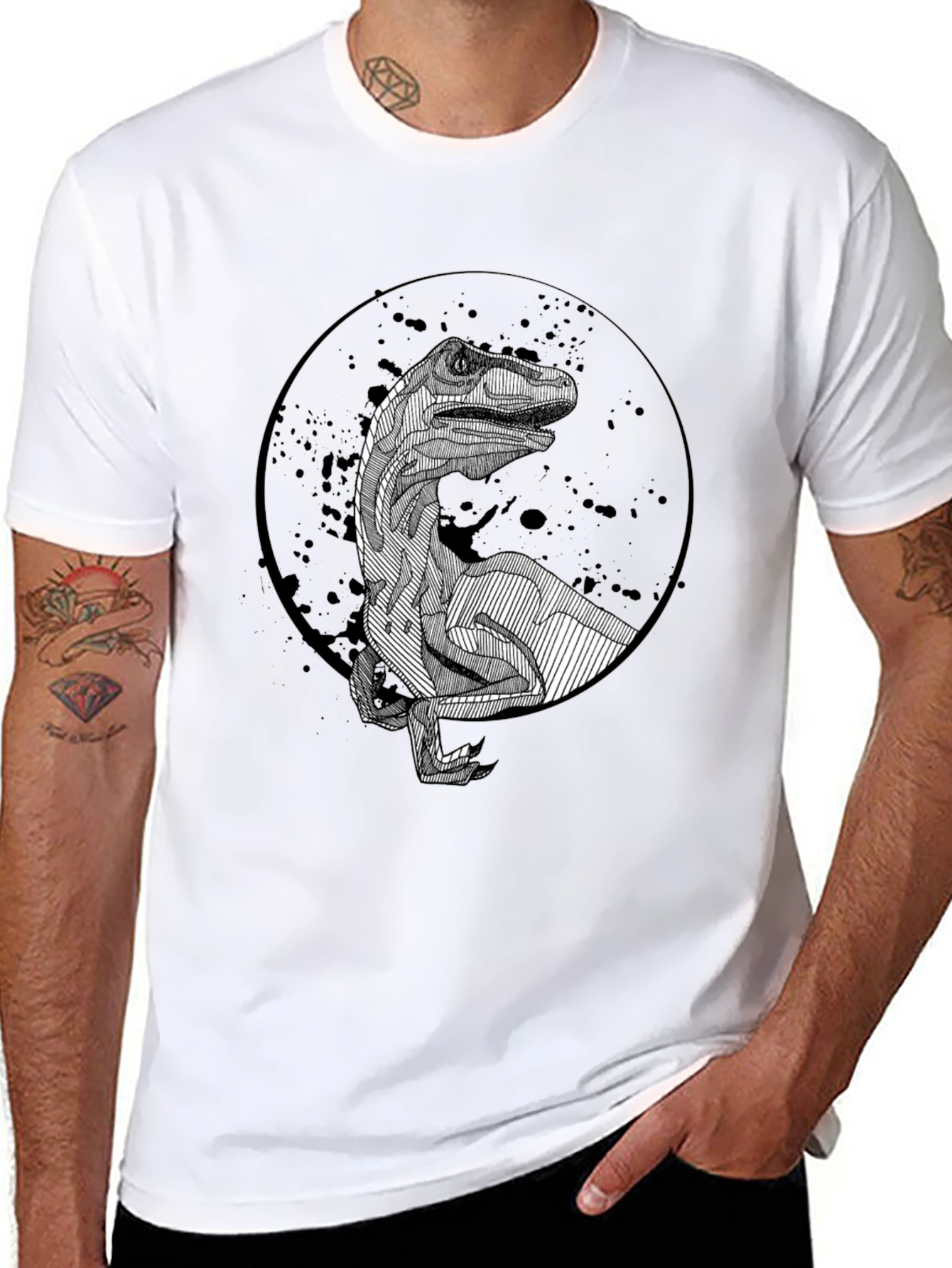 Dinosaur Graphic Black T-Shirt - Unique Raptor Design