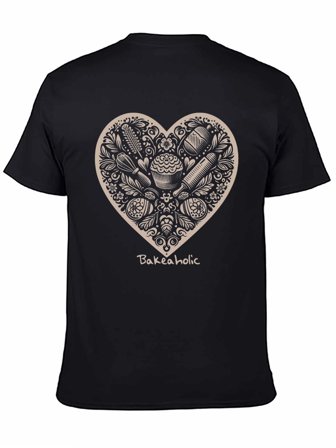 Bakeaholic Heart Graphic T-Shirt - Black