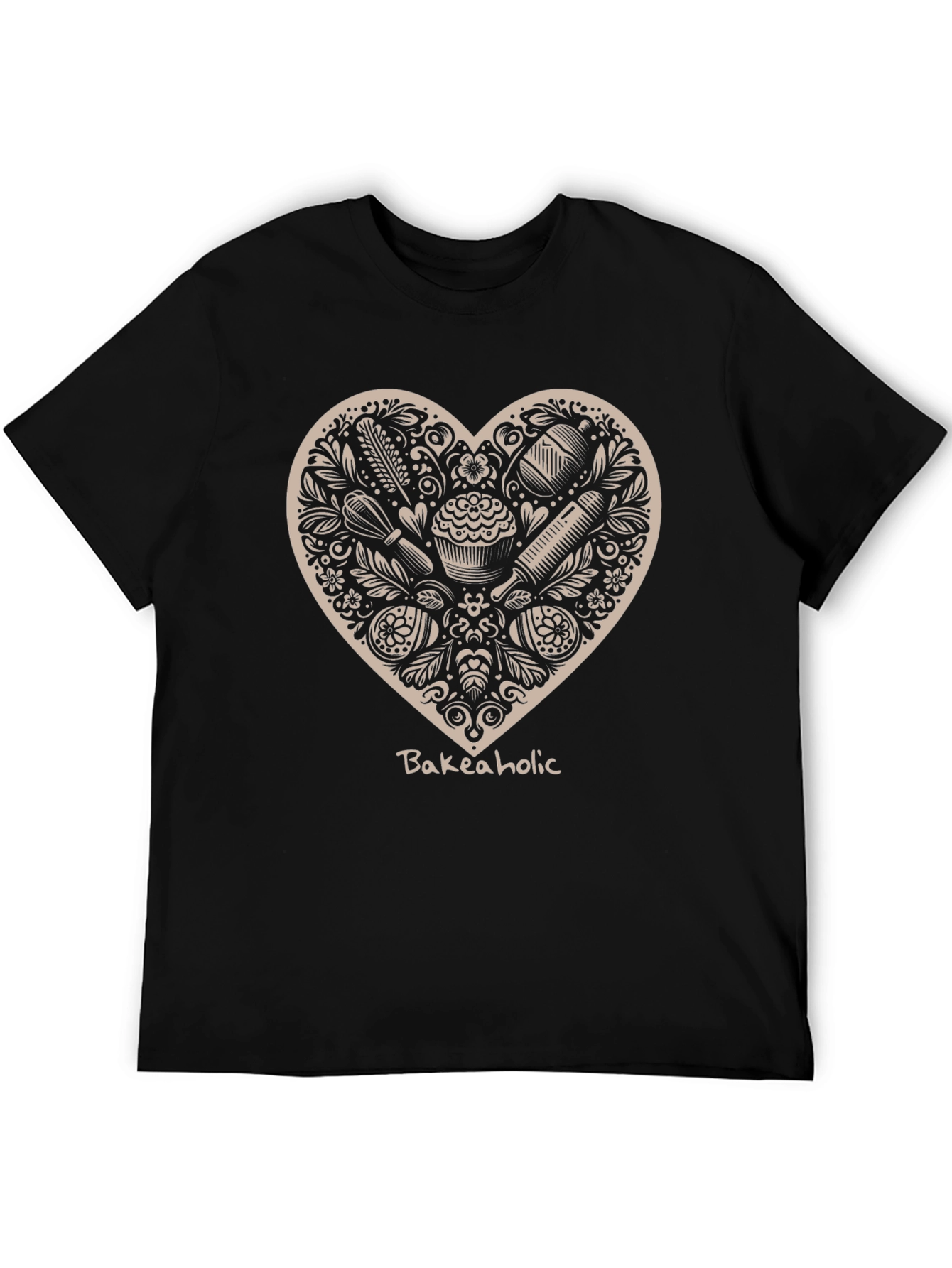 Bakeaholic Heart Graphic T-Shirt - Black