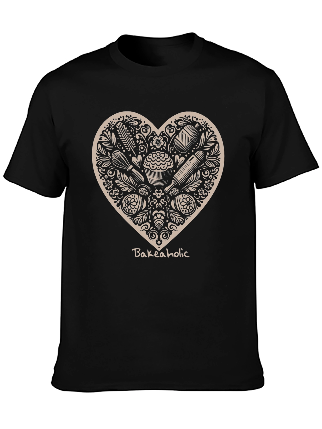 Bakeaholic Heart Graphic T-Shirt - Black