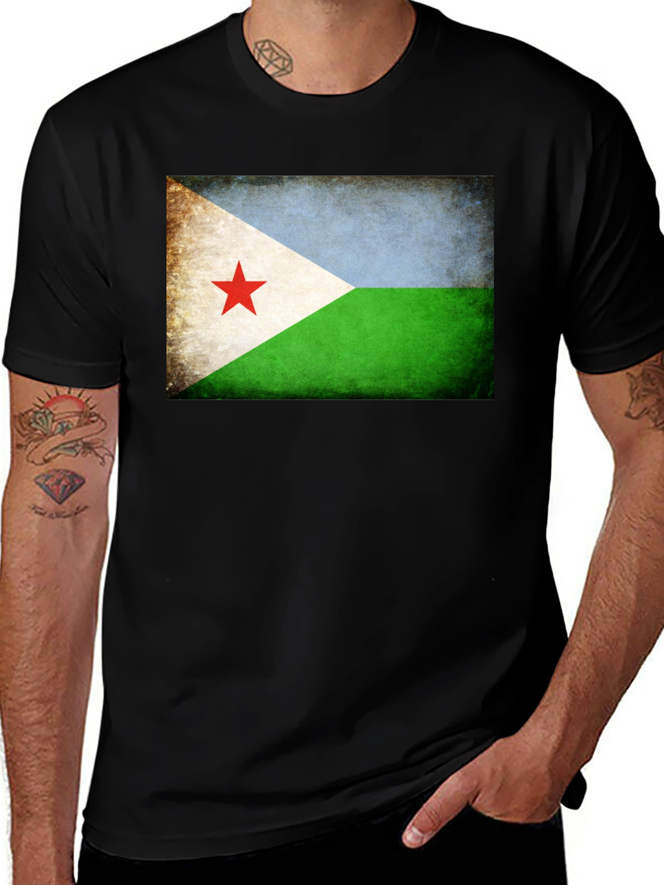 Djibouti Flag T-Shirt - Black Crew Neck Tee