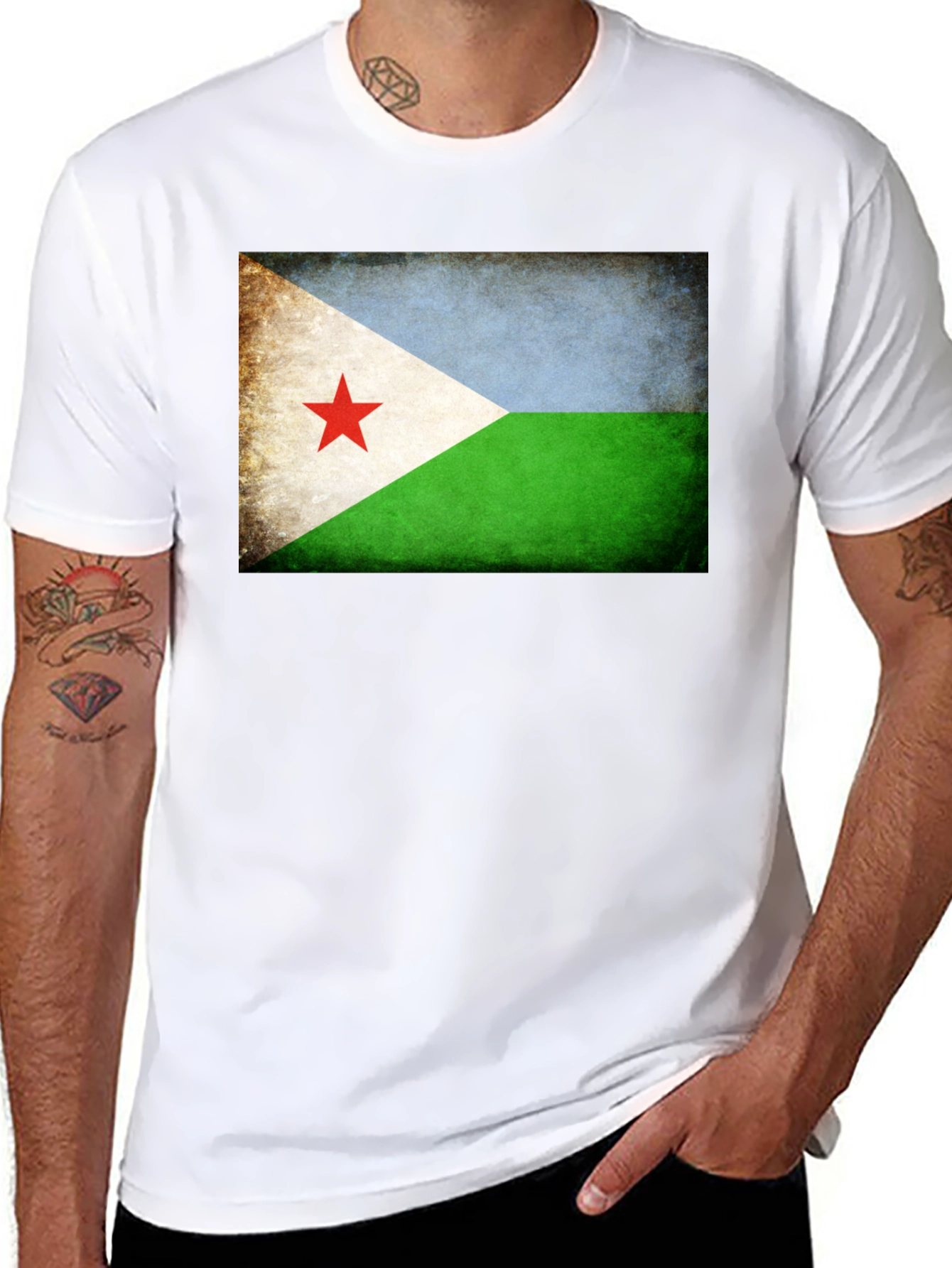 Djibouti Flag T-Shirt - Black Crew Neck Tee