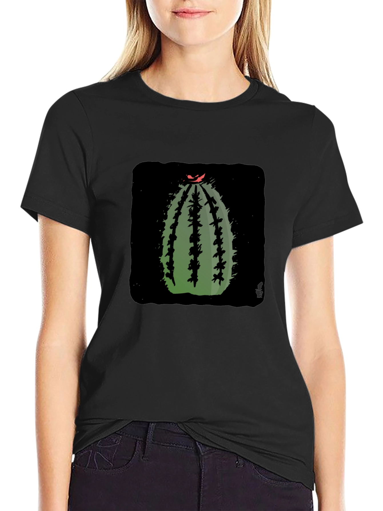 Cactus Graphic Print Black T-Shirt