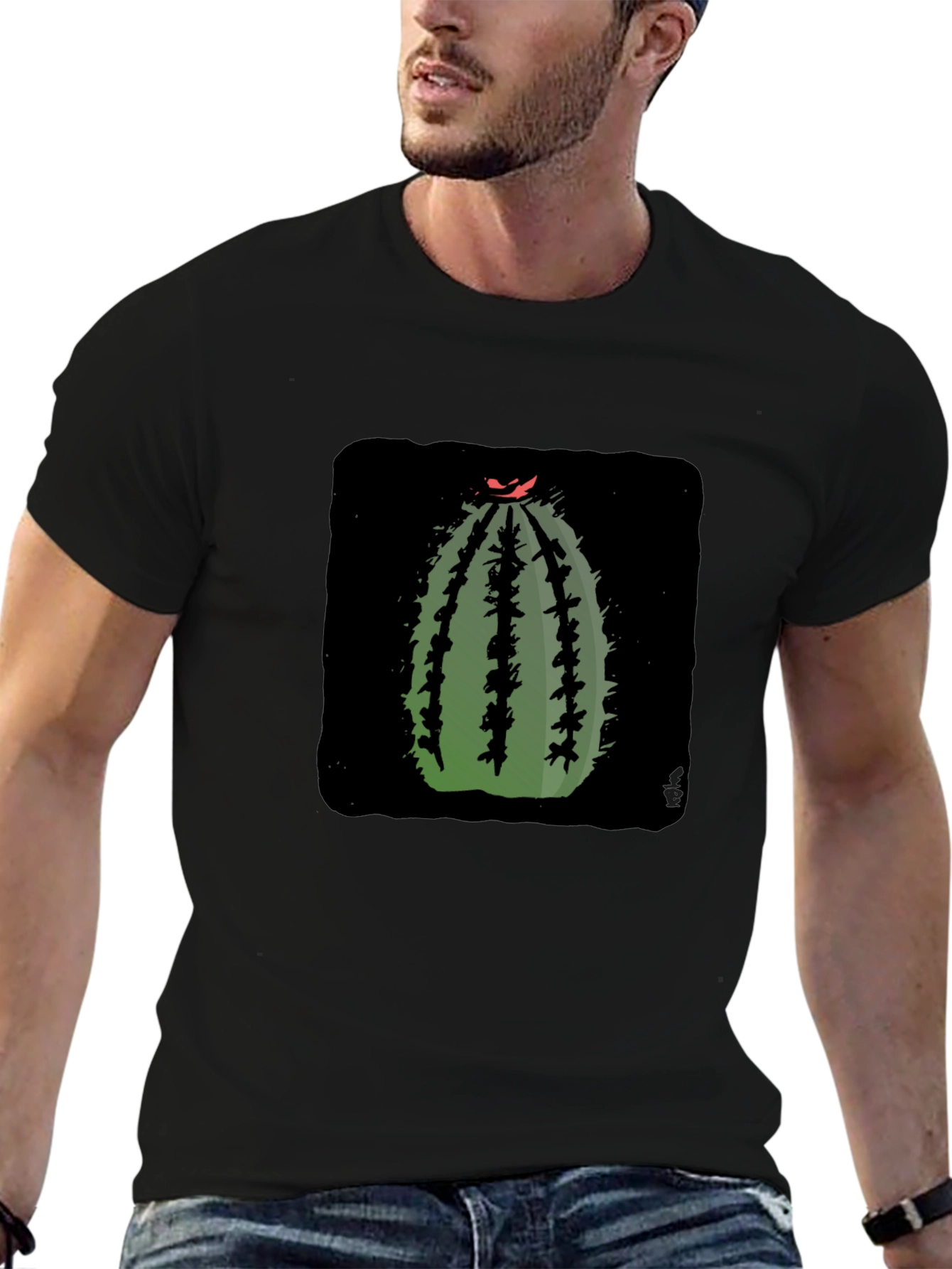 Cactus Graphic Print Black T-Shirt