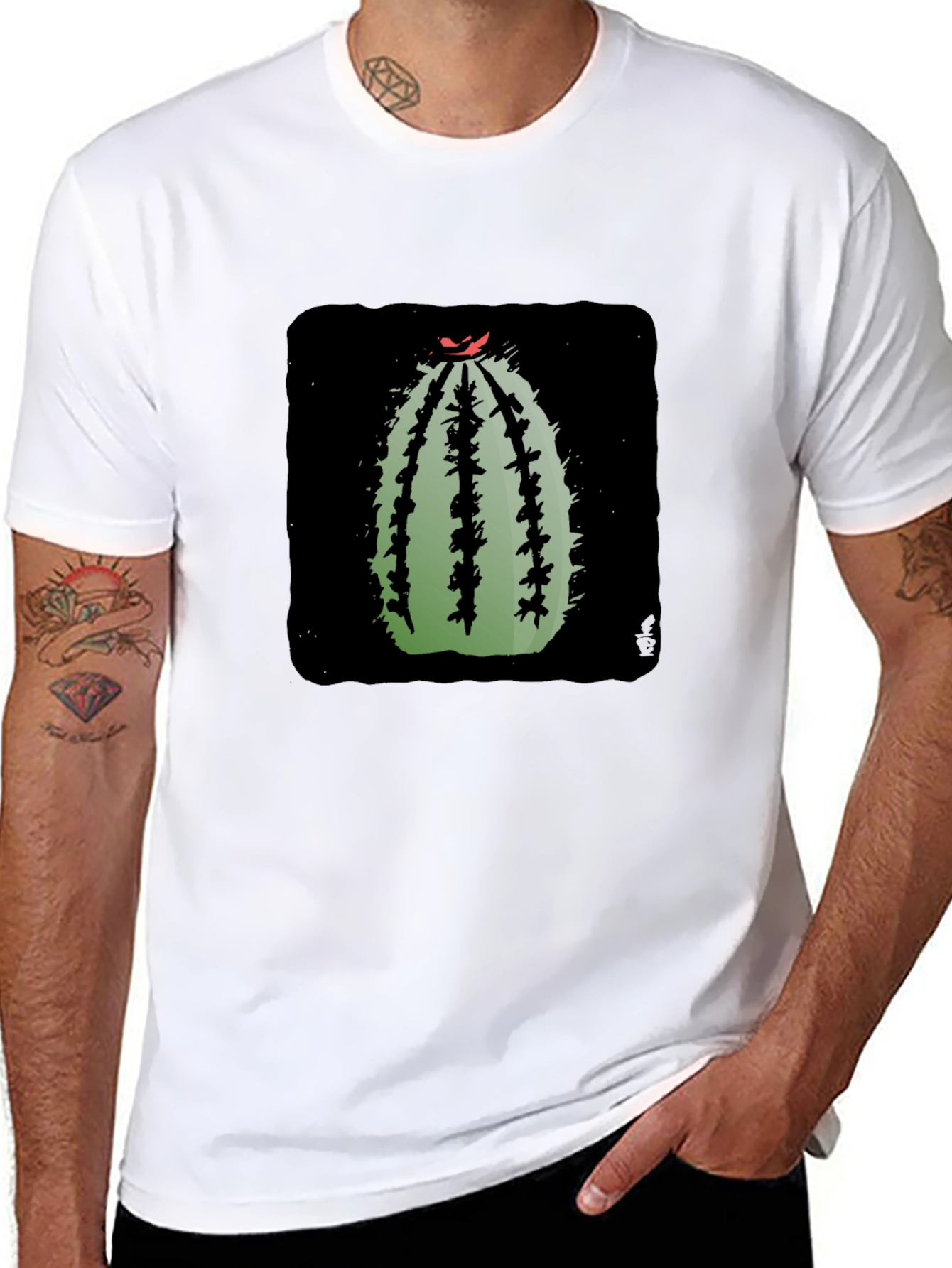 Cactus Graphic Print Black T-Shirt