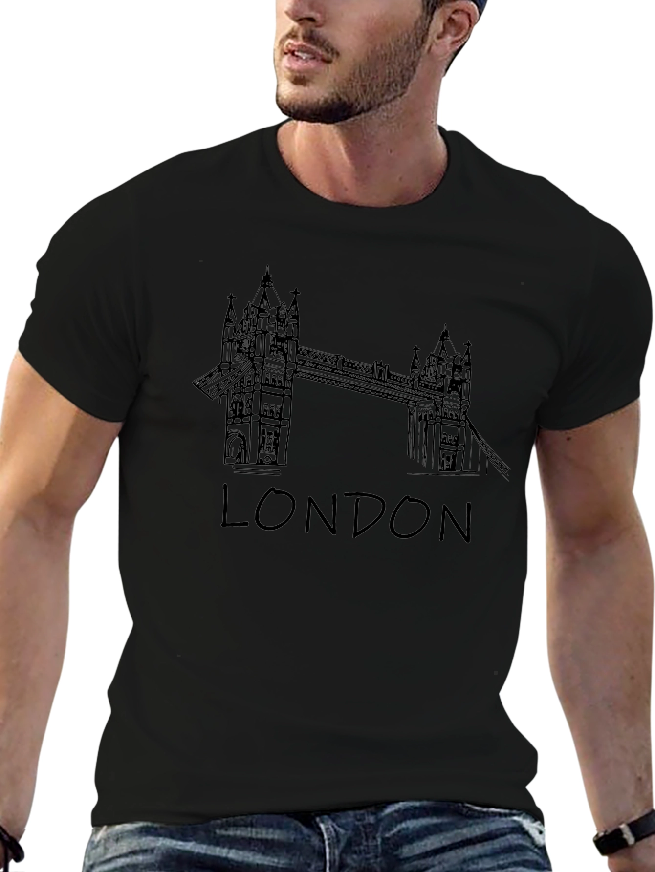 London Bridge Graphic Tee - Black Crew Neck