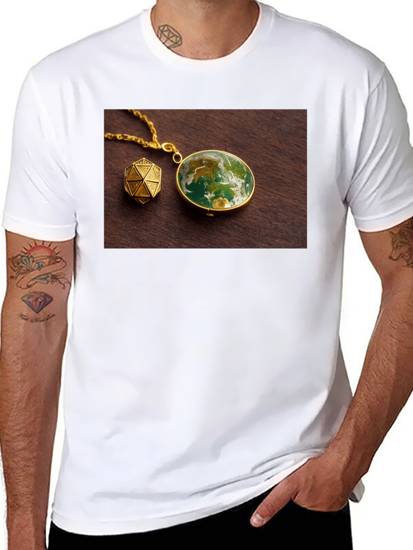 Earth Globe Pendant Graphic Tee - Unique Design!