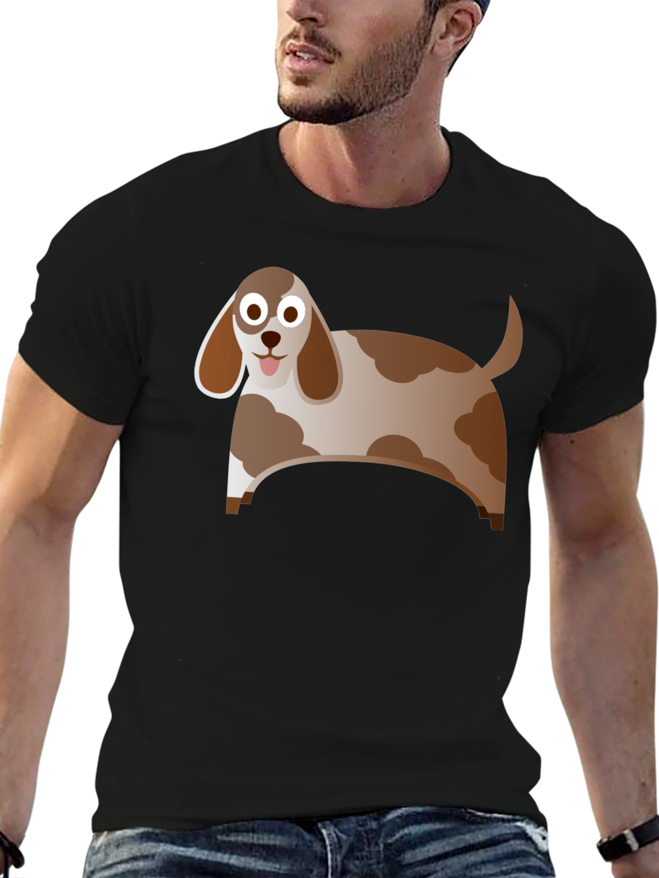 Cartoon Dog Graphic Tee - Black Casual Shirt
