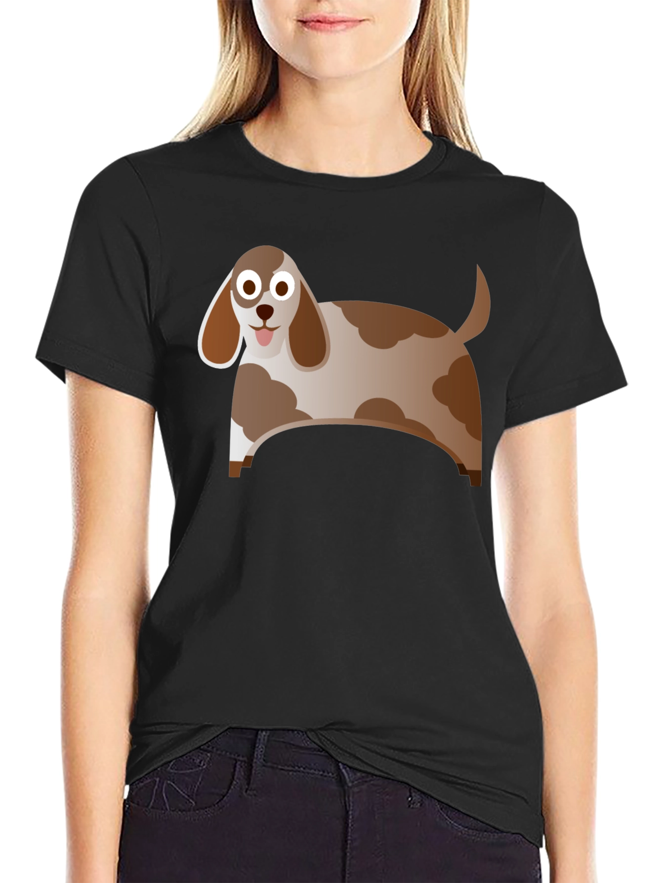 Cartoon Dog Graphic Tee - Black Casual Shirt