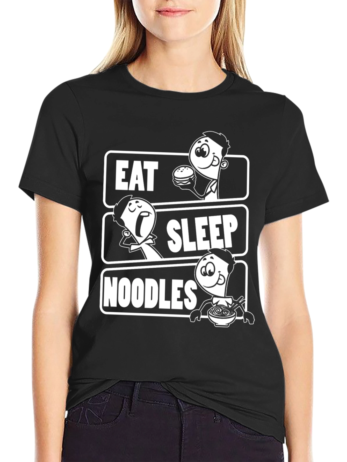 Eat Sleep Noodles Graphic Tee -  Black Unisex T-Shirt