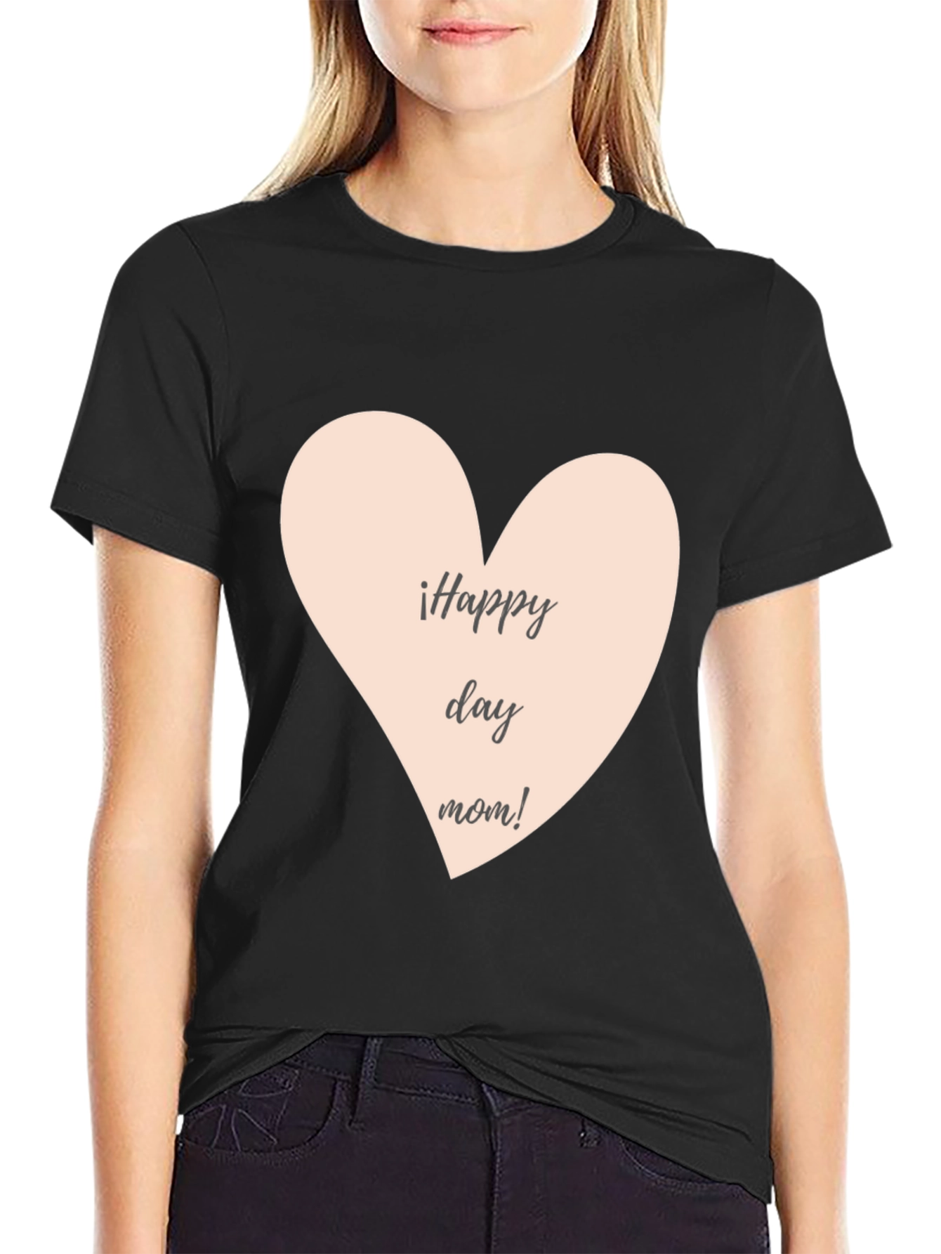 Happy Day Mom T-Shirt - Black Crew Neck