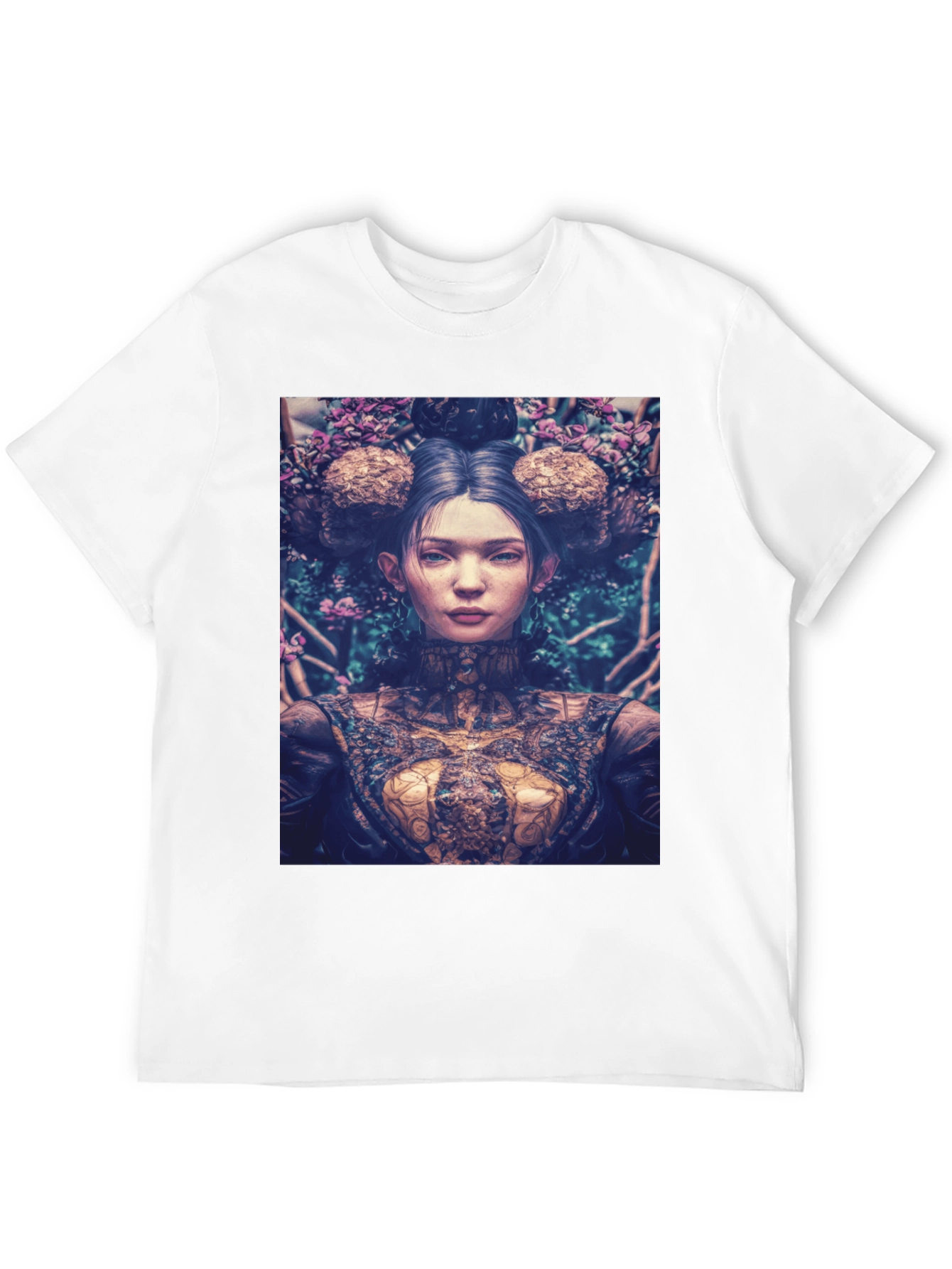 Artistic Floral Portrait Graphic Tee - Black