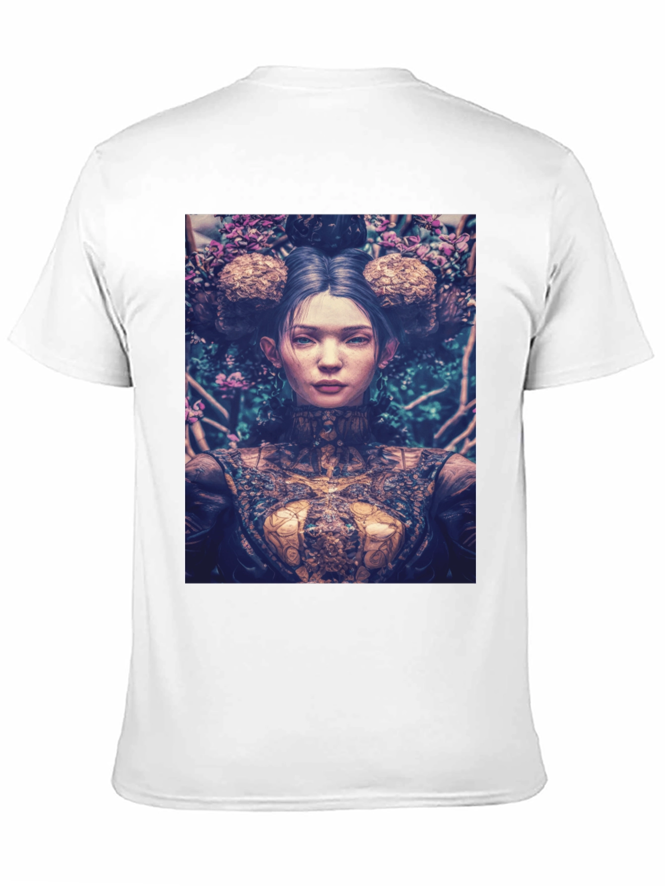 Artistic Floral Portrait Graphic Tee - Black