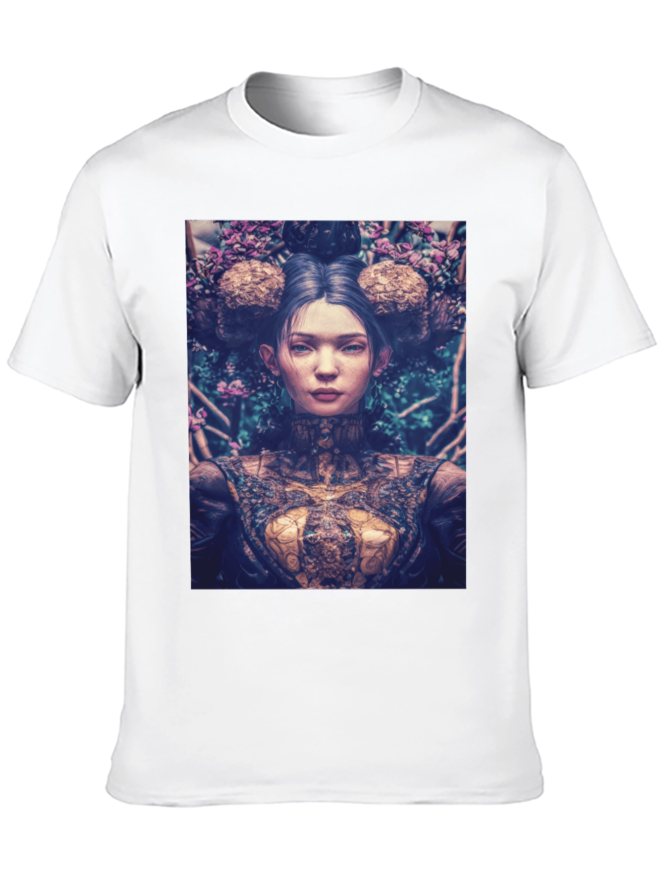 Artistic Floral Portrait Graphic Tee - Black