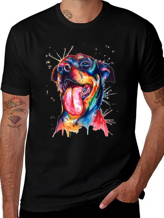 Dog Watercolor Mens Black T-Shirt