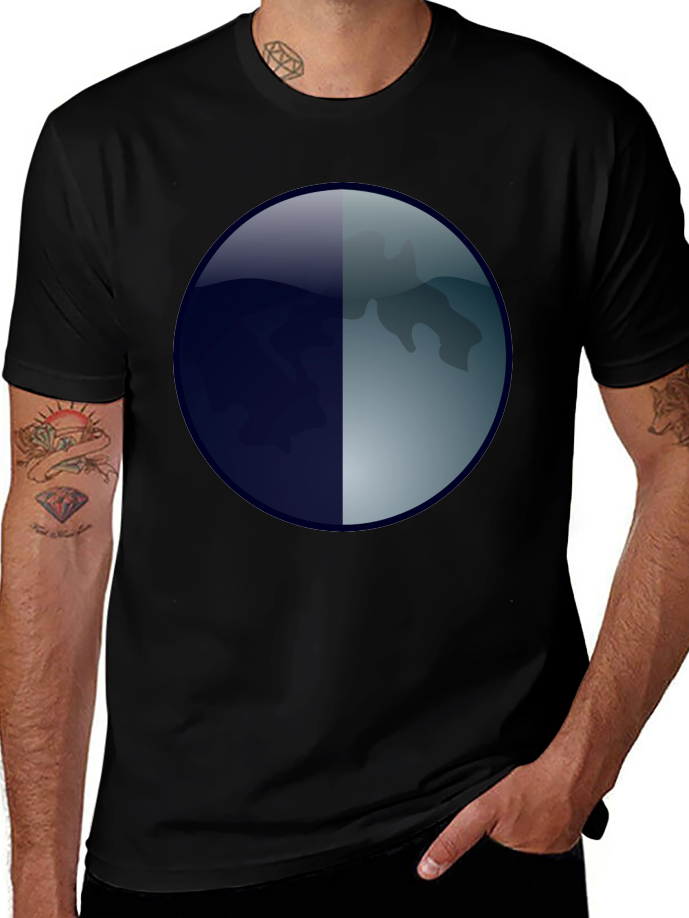 Abstract Moon Graphic T-Shirt - Mens Black Tee