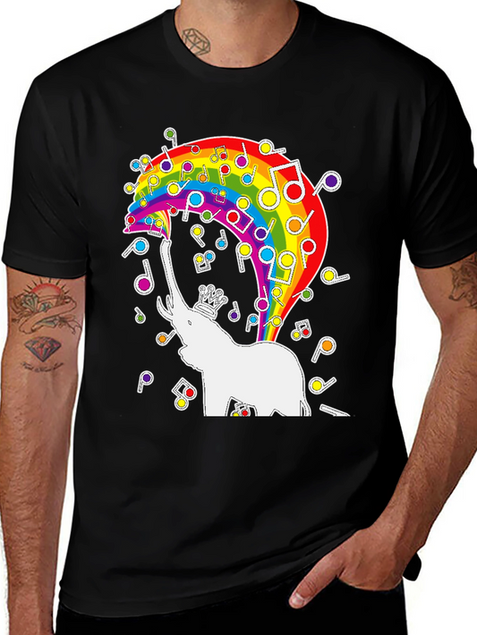 Rainbow Elephant Music Notes Graphic Tee