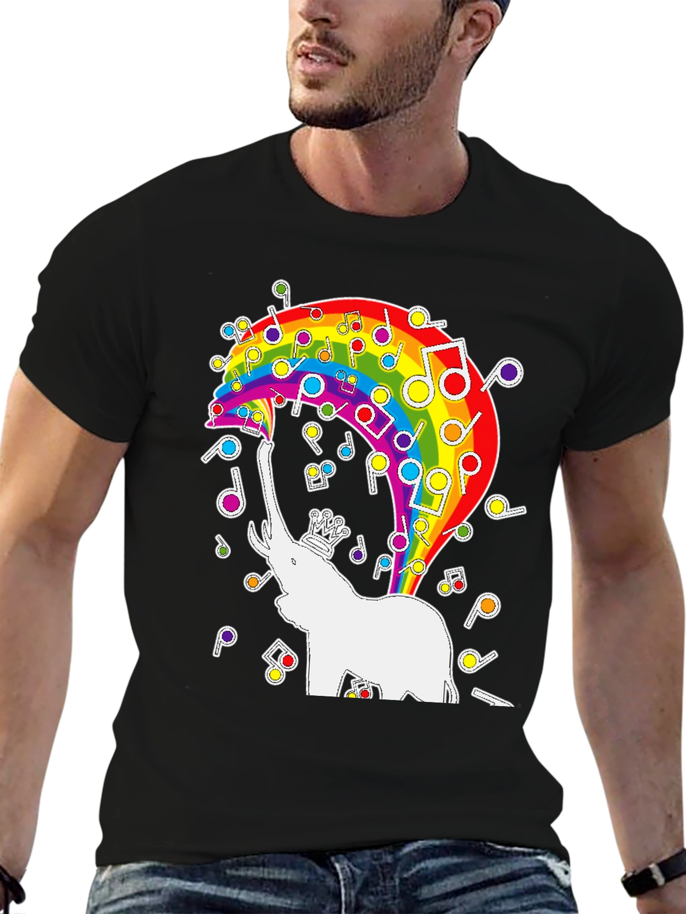 Rainbow Elephant Music Notes Graphic Tee