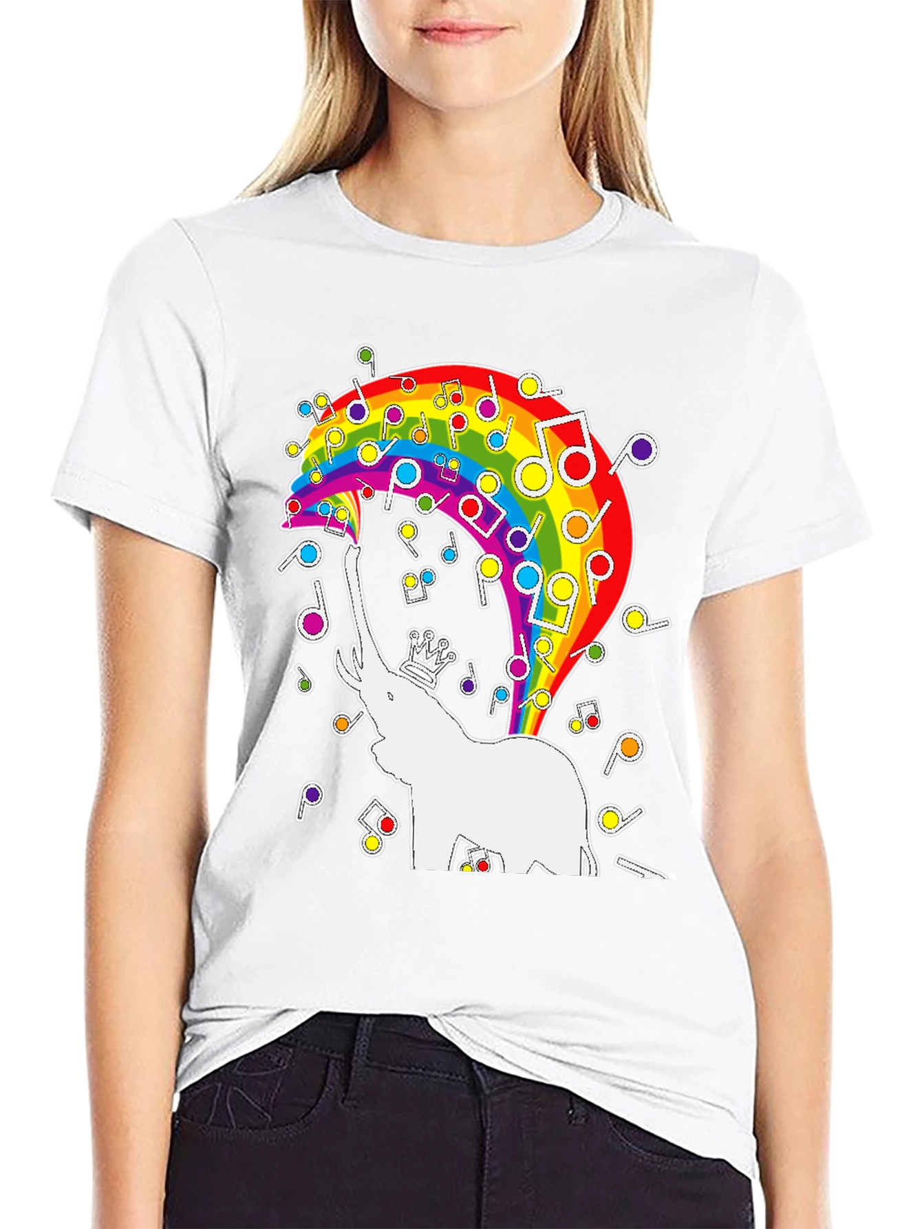 Rainbow Elephant Music Notes Graphic Tee
